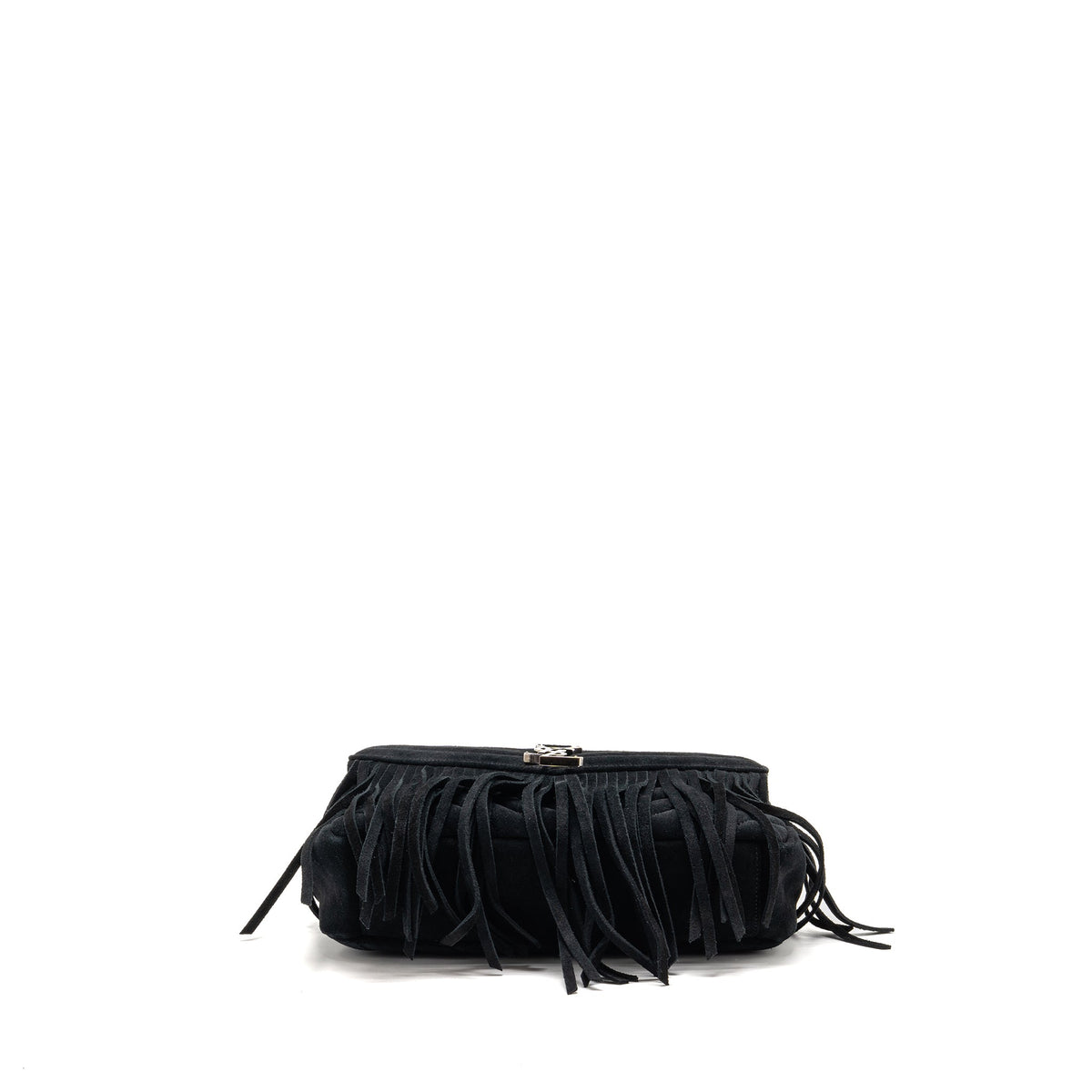 Saint Laurent/YSL Medium Chevron Fringe College Bag Suede Black Ruthenium Hardware