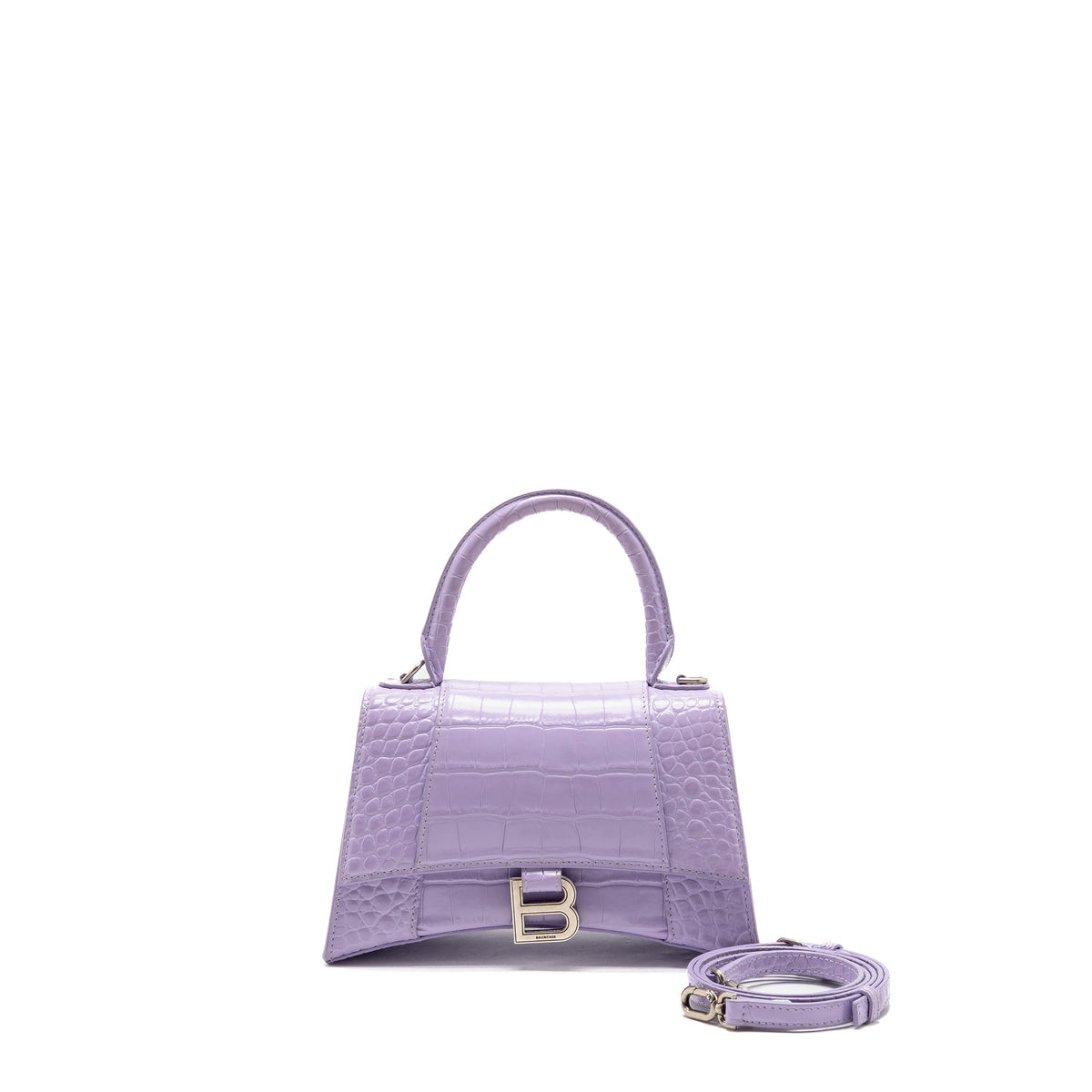 Balenciaga Small Hourglass Bag Croc-Embossed Calfskin Lilac SHW