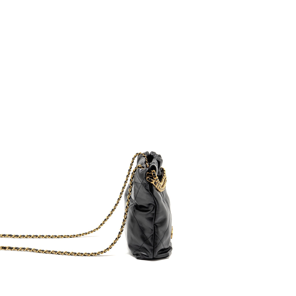 CHANEL MINI 22 BAG SHINY CALFSKIN BLACK GHW (MICROCHIP)