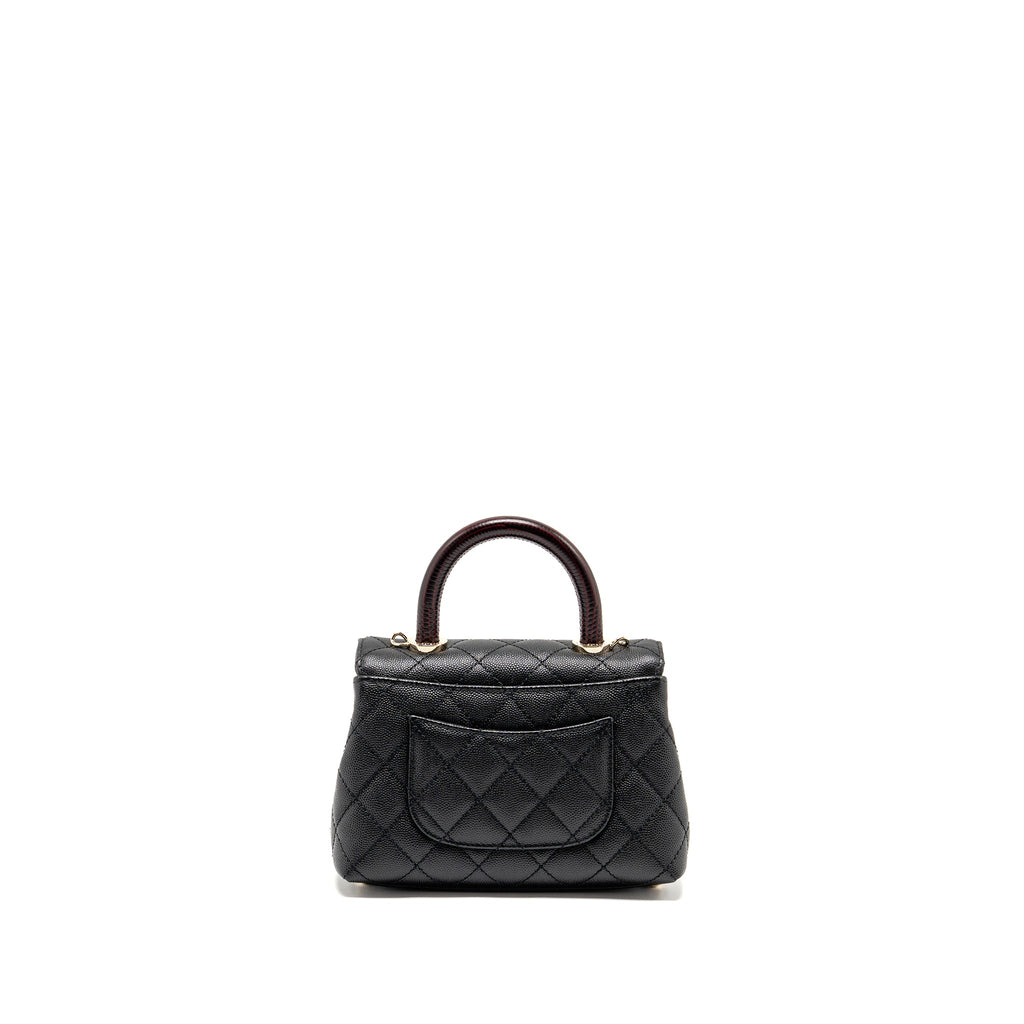 CHANEL MINI COCO HANDLE CAVIAR BLACK / BURGUNDY HANDLE LGHW (MICROCHIP)