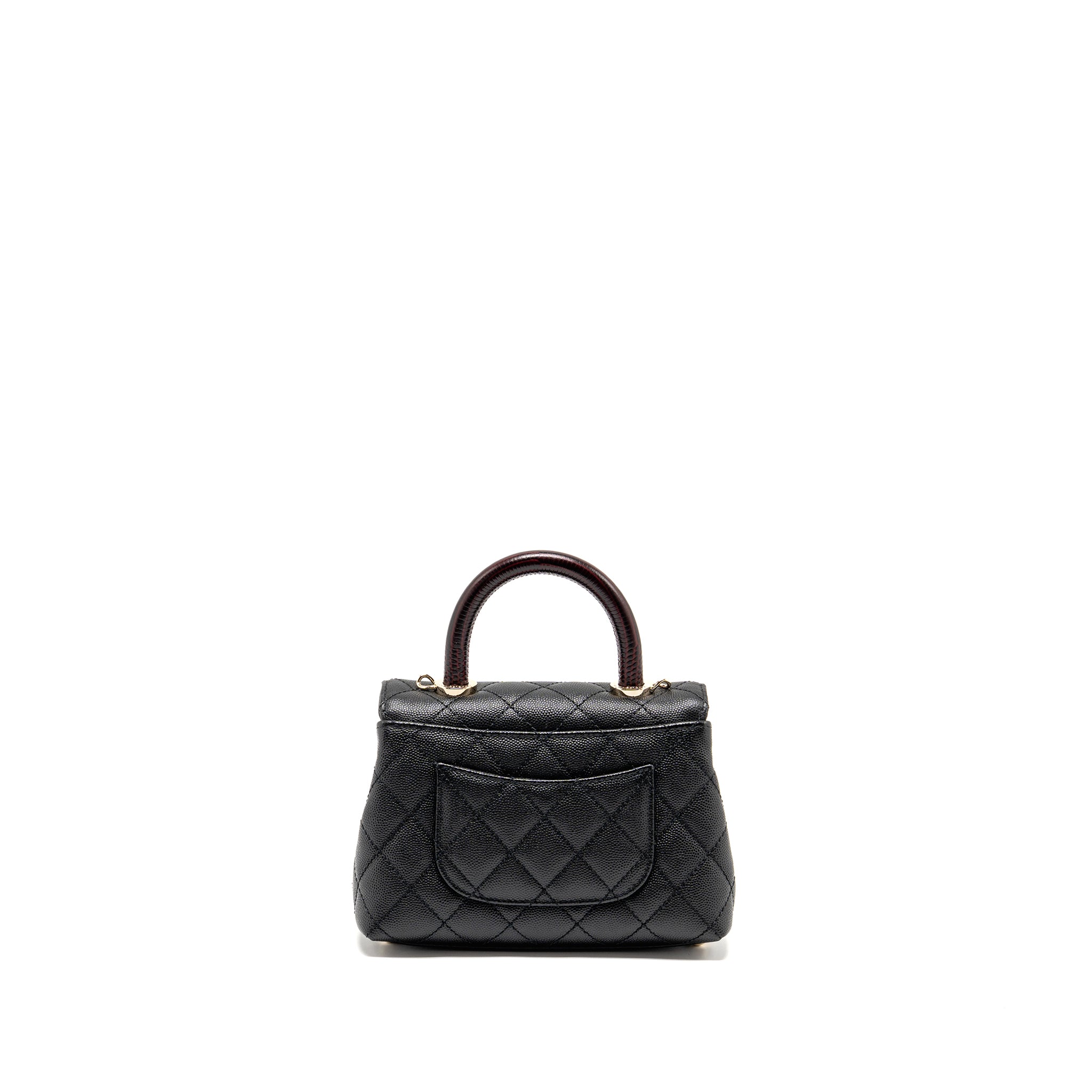 CHANEL MINI COCO HANDLE CAVIAR BLACK / BURGUNDY HANDLE LGHW (MICROCHIP)