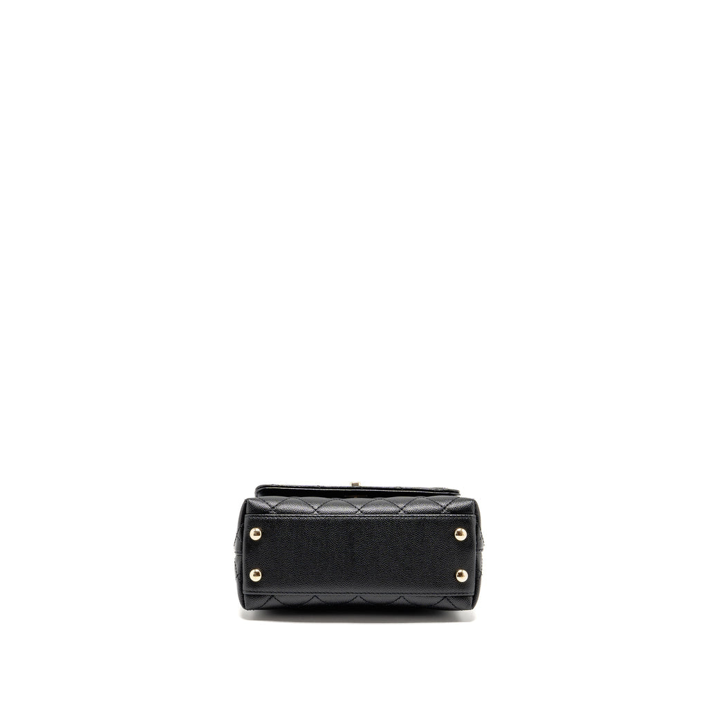 CHANEL MINI COCO HANDLE CAVIAR BLACK / BURGUNDY HANDLE LGHW (MICROCHIP)