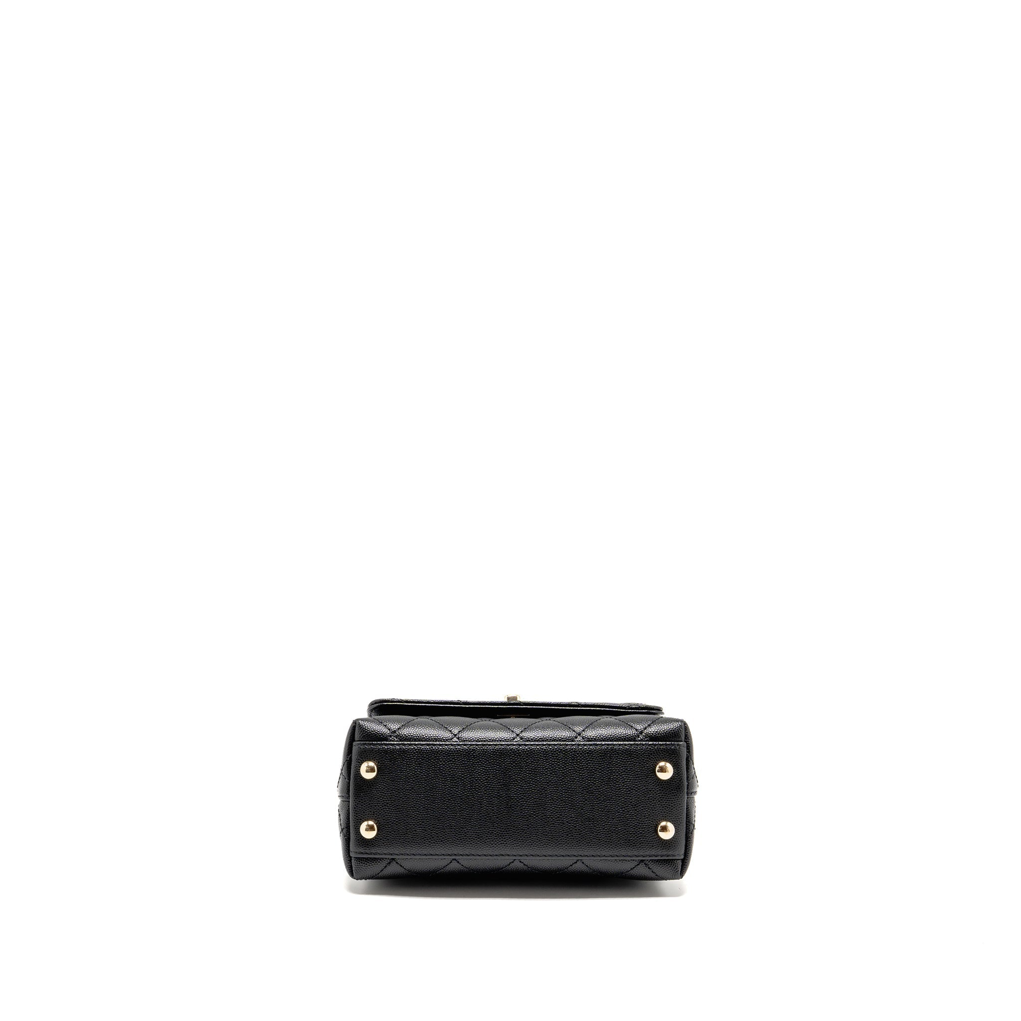 CHANEL MINI COCO HANDLE CAVIAR BLACK / BURGUNDY HANDLE LGHW (MICROCHIP)