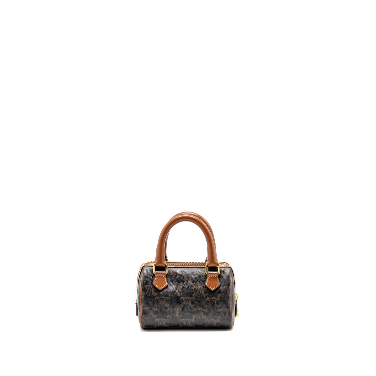Celine Mini Boston Bag Triomphe Canvas / Calfskin Tan GHW