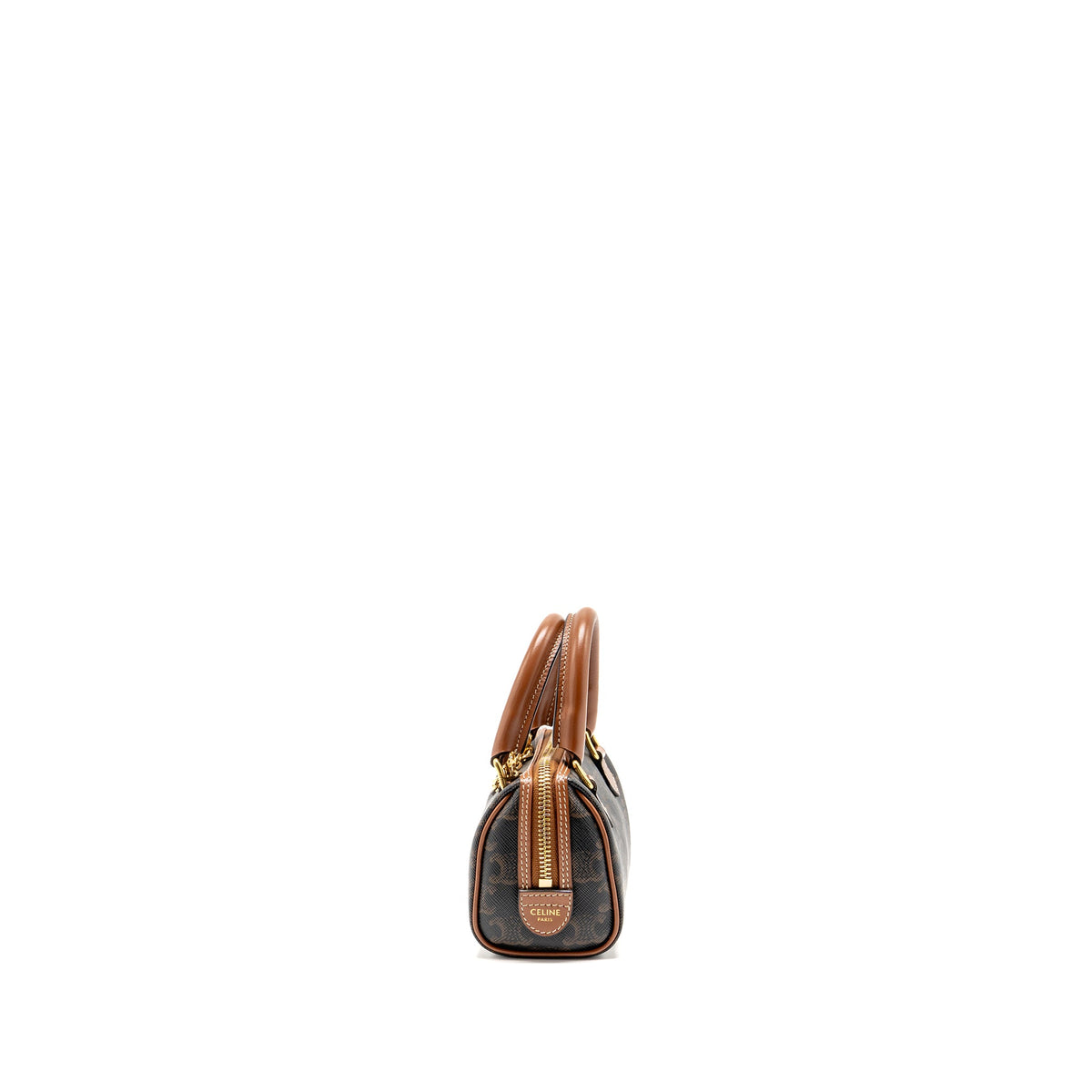 Celine Mini Boston Bag Triomphe Canvas / Calfskin Tan GHW