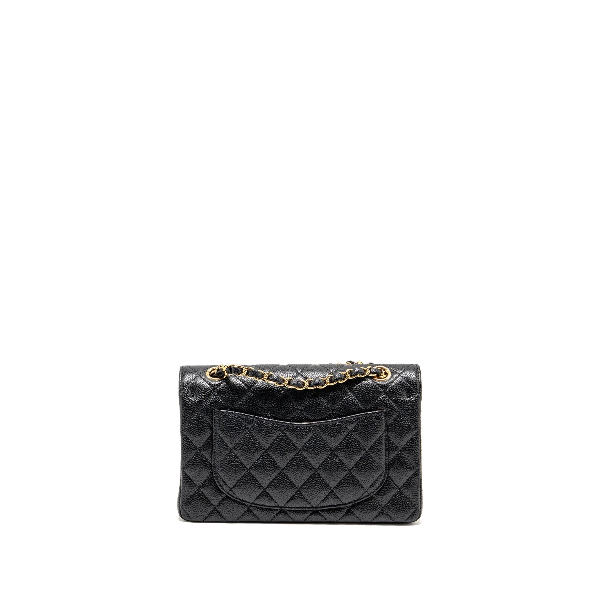 CHANEL SMALL CLASSIC DOUBLE FLAP BAG CAVIAR BLACK GHW (MICROCHIP)