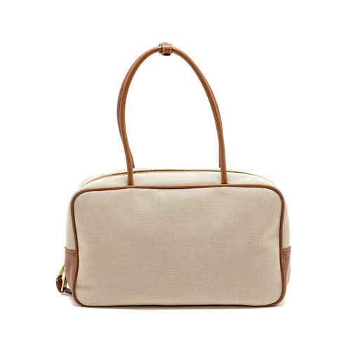 MIU MIU BEAU BAG CANVAS/ LEATHER BEIGE/ BRANDY GHW