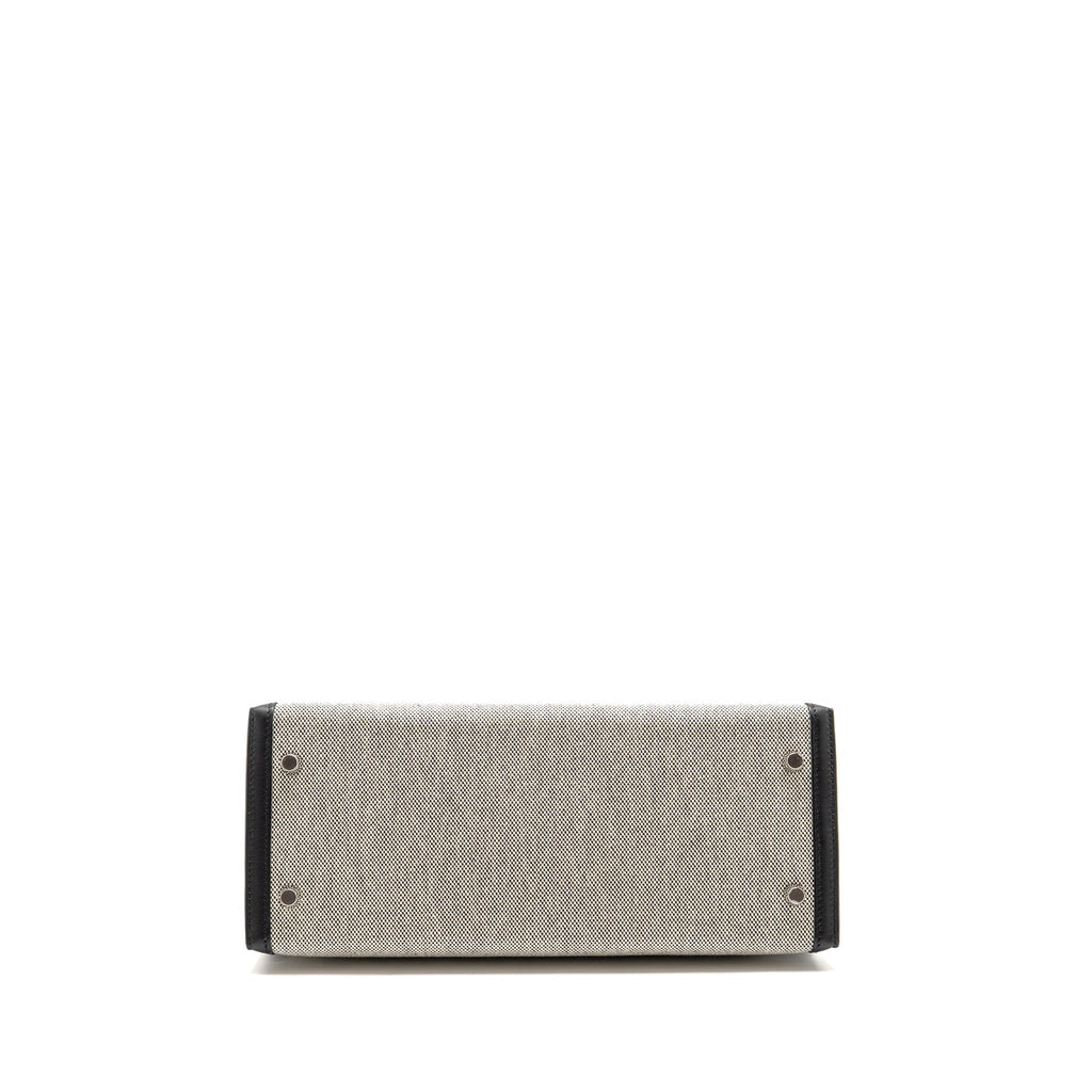 HERMES KELLY 28 SELLIER TOILE H / SWIFT ECRU - BLACK / BLACK SHW