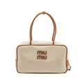 MIU MIU BEAU BAG CANVAS/ LEATHER BEIGE/ BRANDY GHW