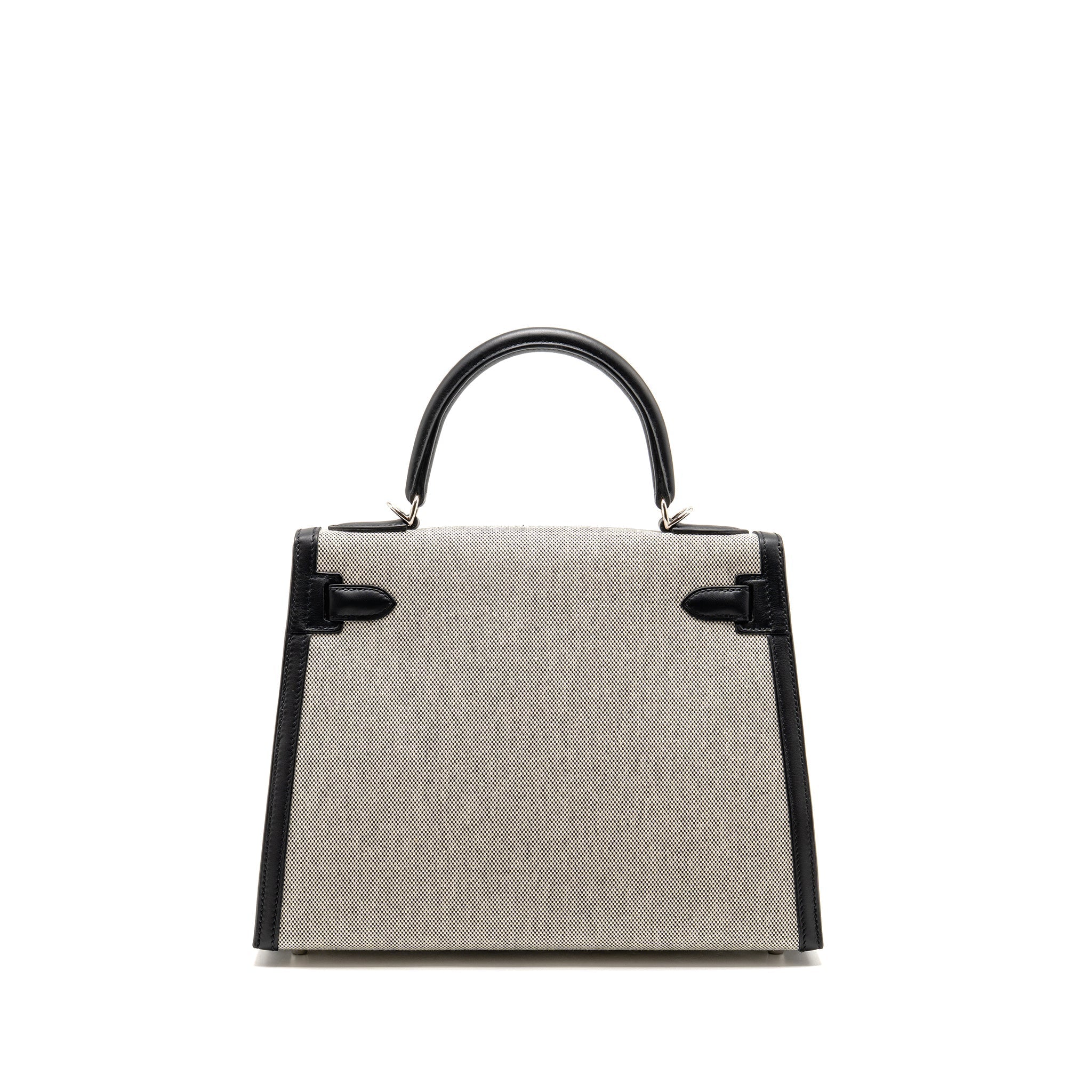HERMES KELLY 28 SELLIER TOILE H / SWIFT ECRU - BLACK / BLACK SHW
