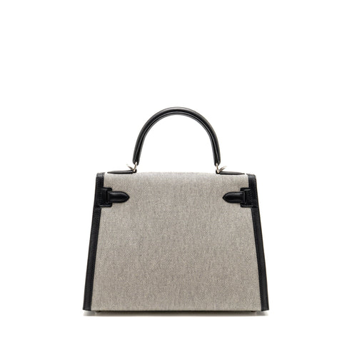 HERMES KELLY 28 SELLIER TOILE H / SWIFT ECRU - BLACK / BLACK SHW
