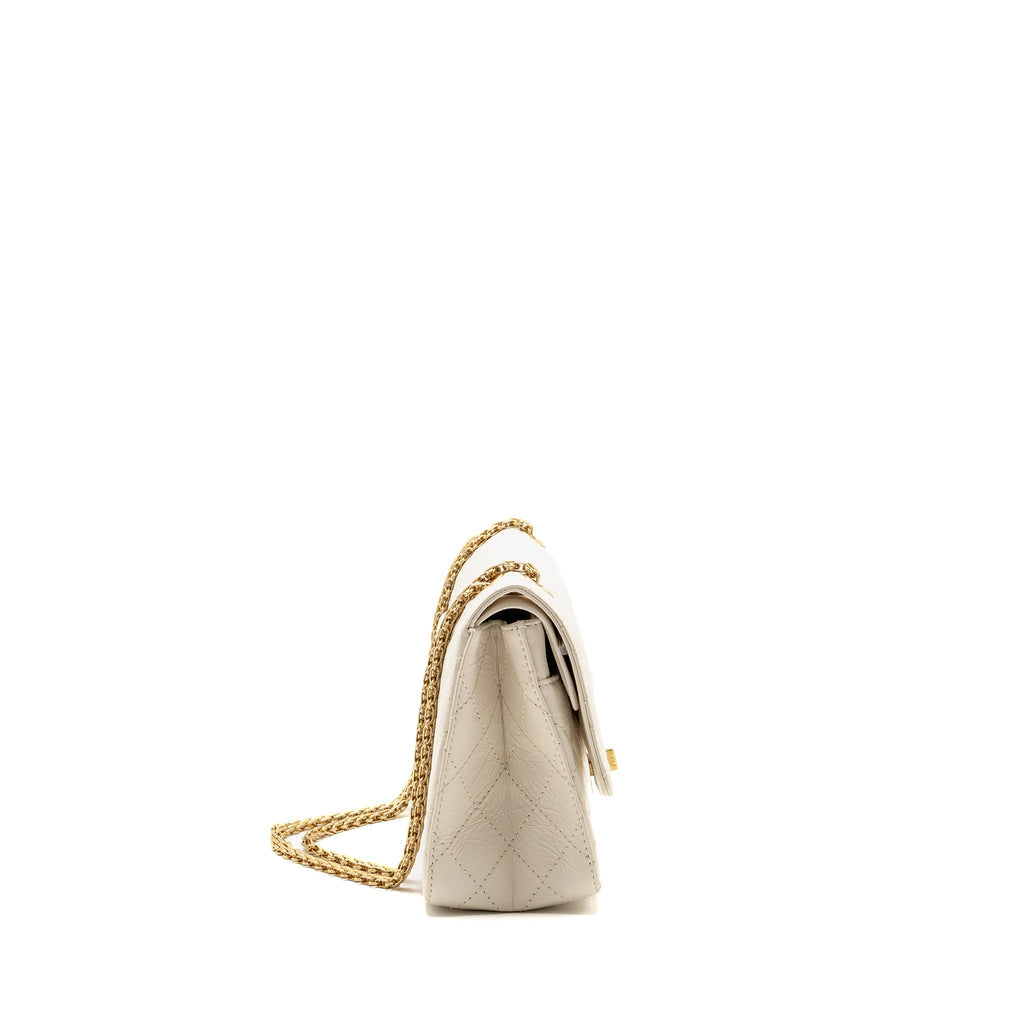 CHANEL 2.55 226 REISSUE DOUBLE FLAP BAG AGED CALFSKIN WHITE GHW