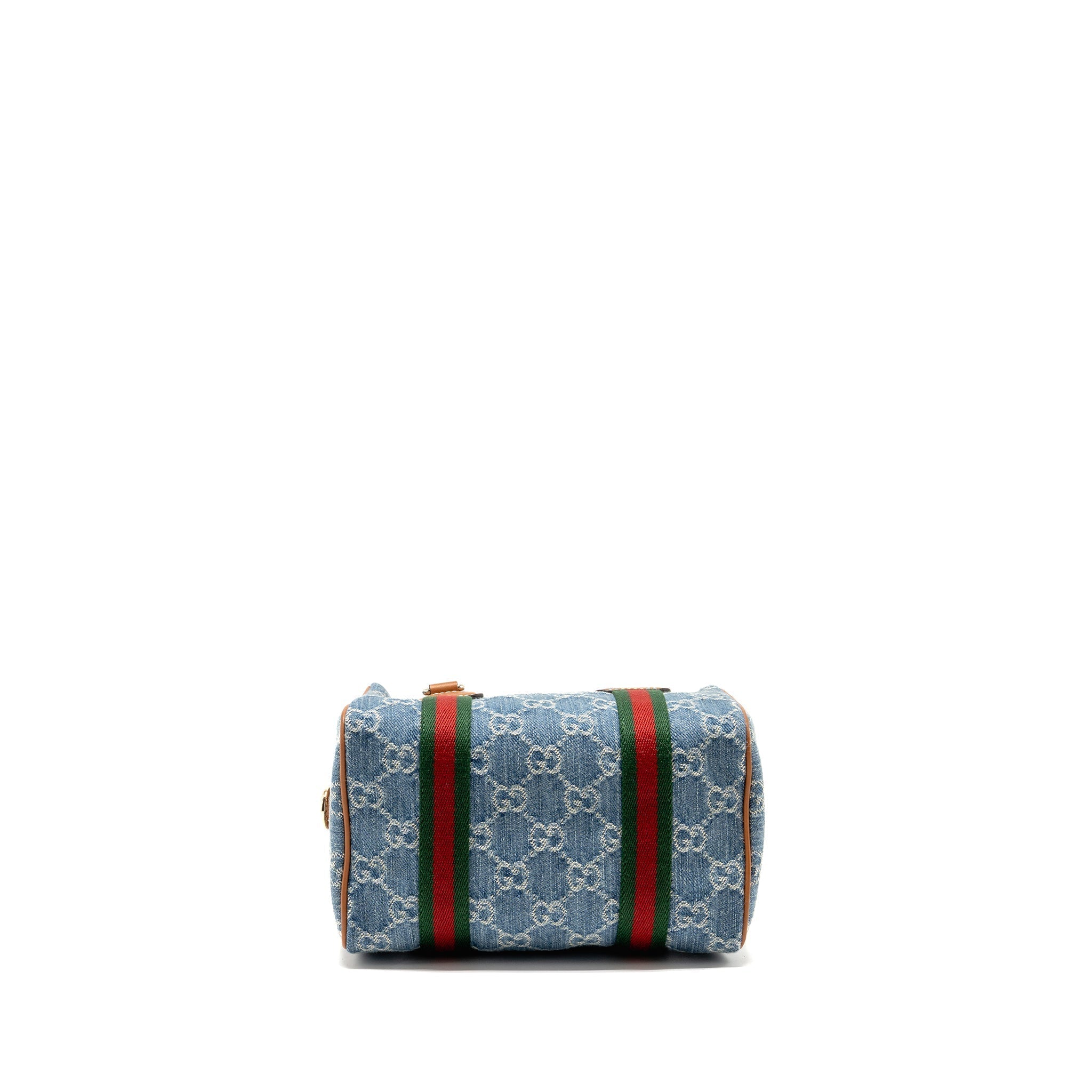 GUCCI MINI GG HANDBAG GG DENIM/LEATHER LIGHT BLUE/WHITE/BROWN GHW