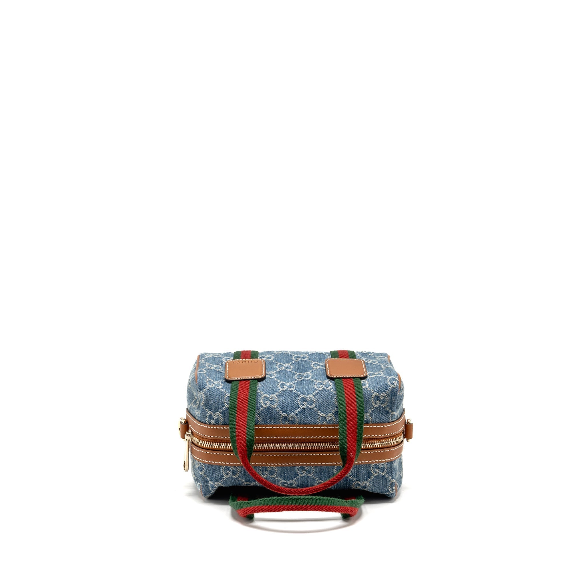 GUCCI MINI GG HANDBAG GG DENIM/LEATHER LIGHT BLUE/WHITE/BROWN GHW