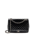 CHANEL CHEVRON JUMBO SINGLE FLAP BAG PATENT BLACK SHW