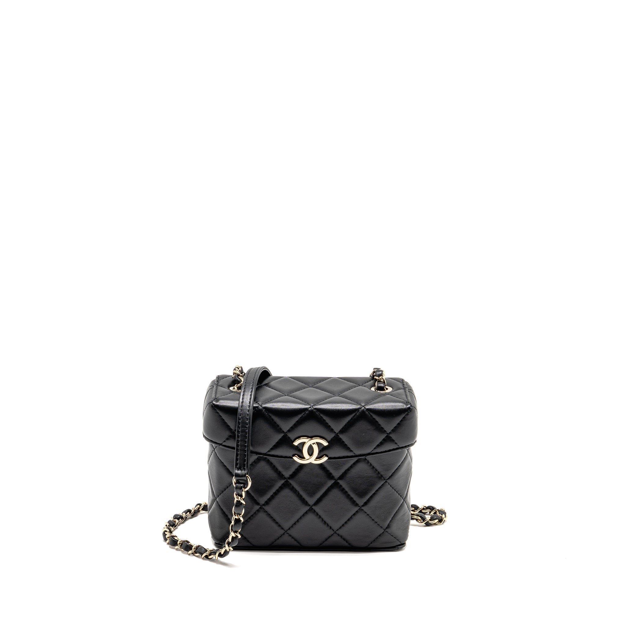 CHANEL FLAP VANITY WITH CHAIN LAMBSKIN BLACK LGWH (MICROCHIP)