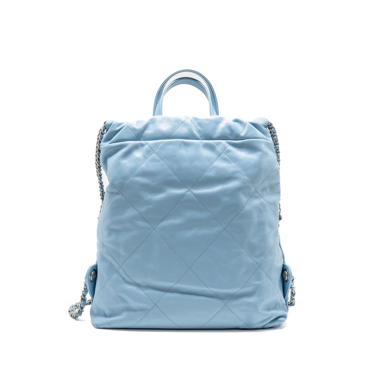 Chanel Small 22 Backpack Shiny Calfskin Sky Blue Brushed SHW (Microchip)
