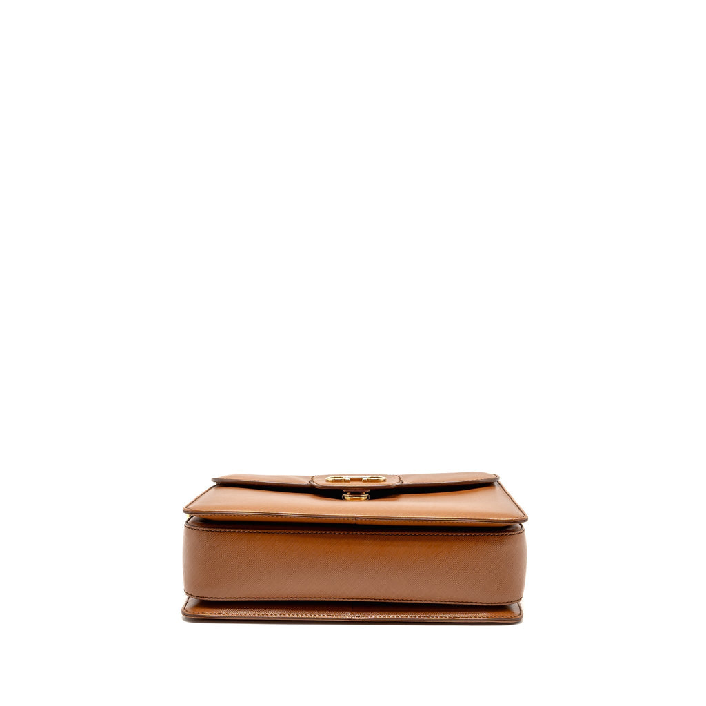 SALVATORE FERRAGAMO TOP HANDLE GANCINI BAG CALFSKIN TAN GHW