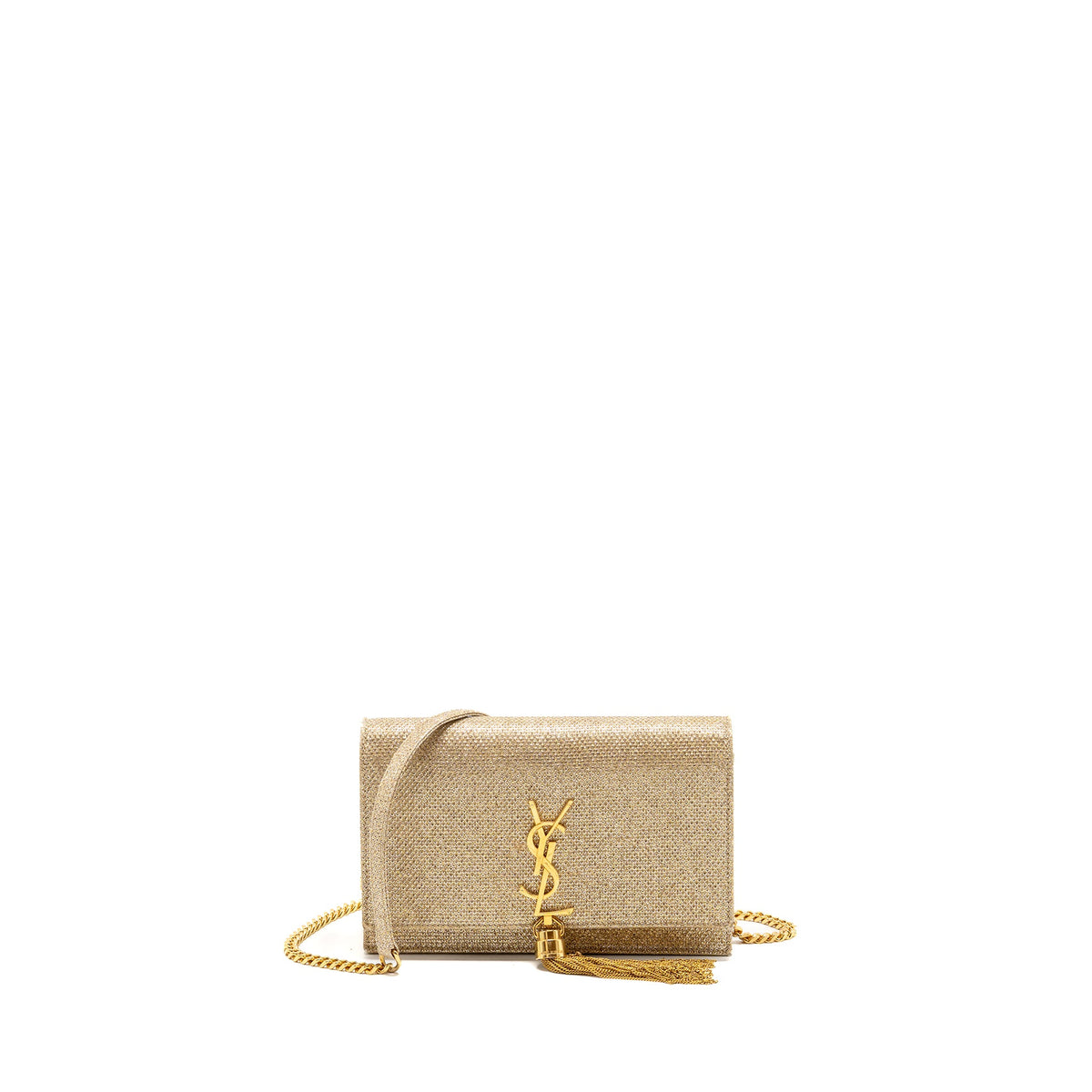 Saint Laurent Kate Tassel Bag/Wallet on Chain Glitter Monogram Gold GHW