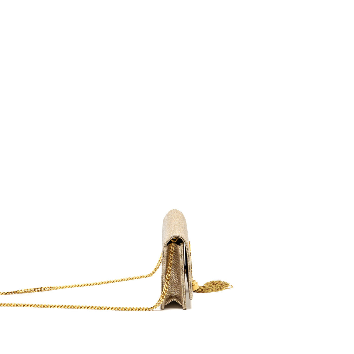 Saint Laurent Kate Tassel Bag/Wallet on Chain Glitter Monogram Gold GHW