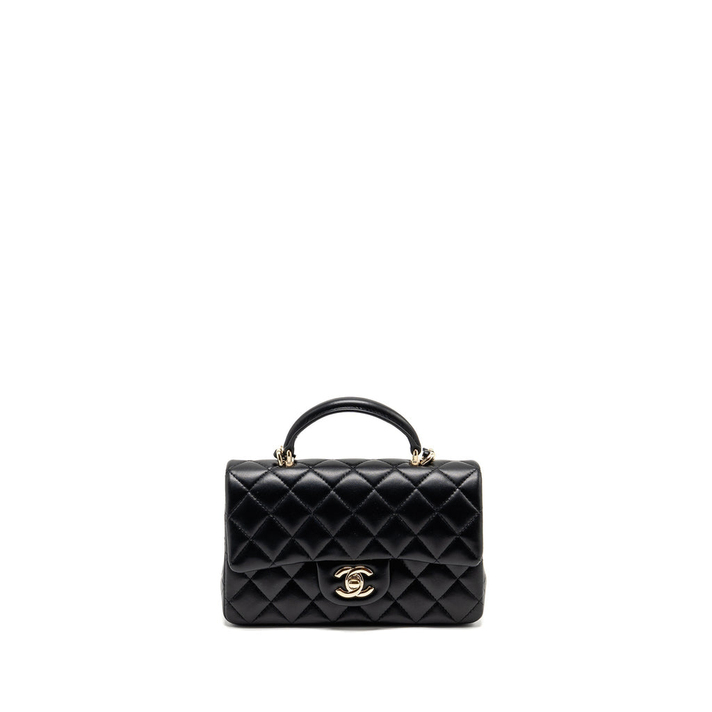 CHANEL TOP HANDLE MINI RECTANGULAR FLAP BAG LAMBSKIN BLACK LGHW (MICROCHIP)