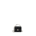CHANEL 22S COCO LETTERING MINI FLAP BAG WITH ENAMEL TOP HANDLE CAVIAR BLACK SHW