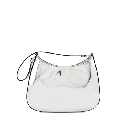 PRADA BORSA A SPALLA CLEO PELLE SPAZZOLATO LEATHER ARGENTO SHW