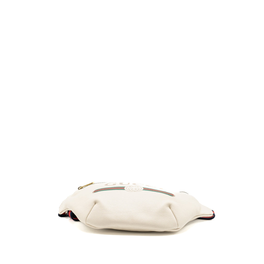 GUCCI LOGO PRINT BELT BAG CALFSKIN WHITE GHW