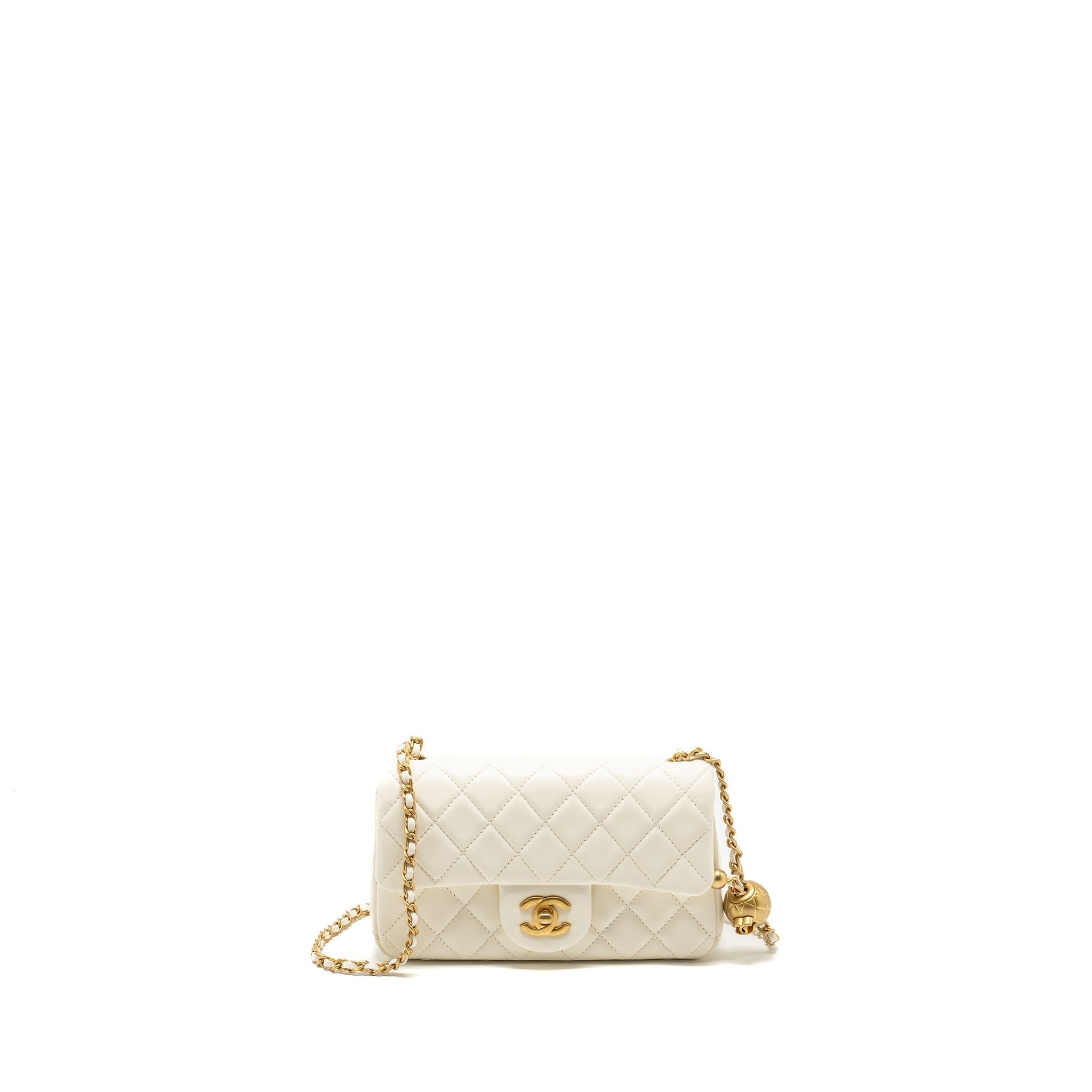 CHANEL 22C PEARL CRUSH MINI RECTANGULAR FLAP BAG LAMBSKIN WHITE GHW (MICROCHIP)