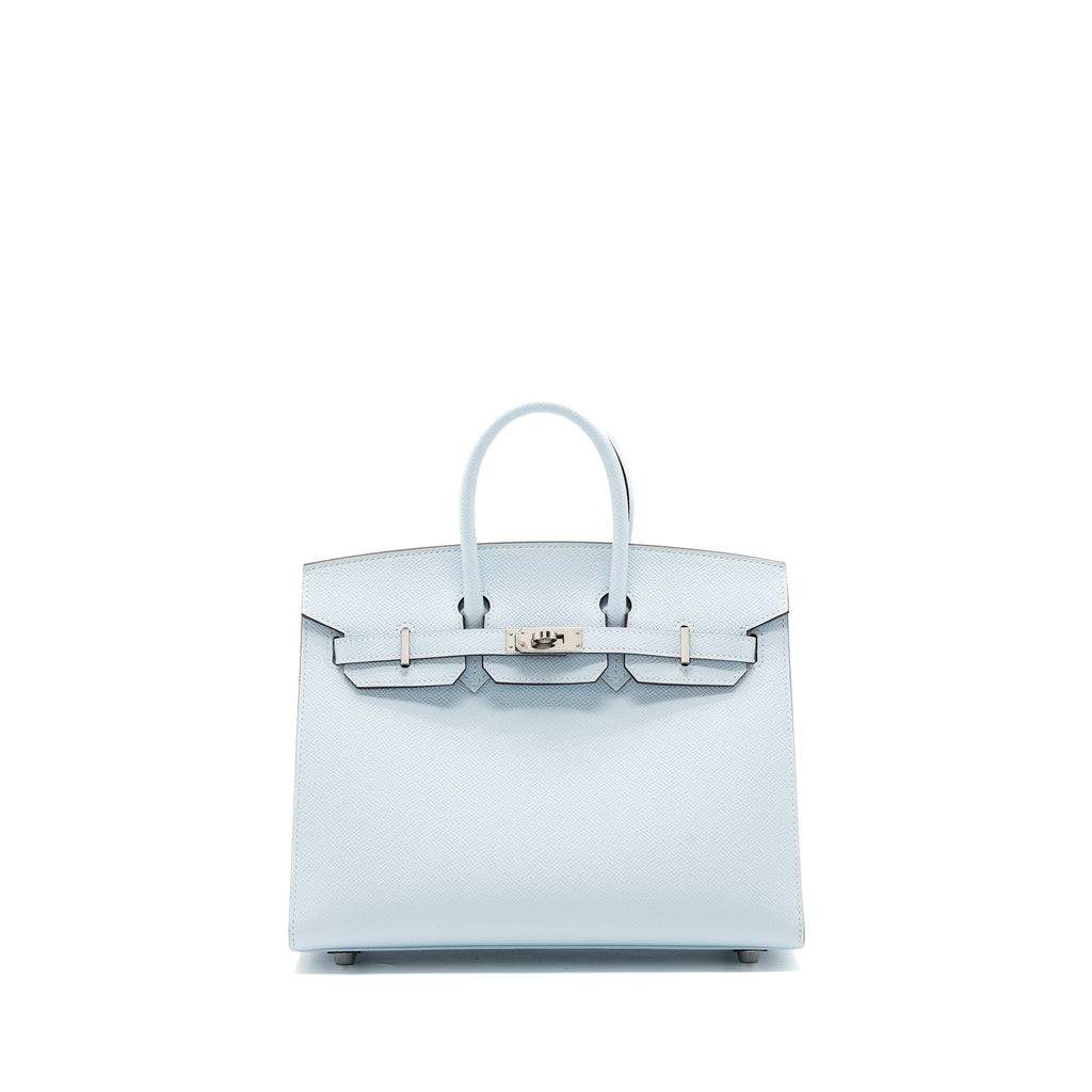 Hermes Birkin 25 Epsom Blue Brume SHW With An Extra Hermes Twilly