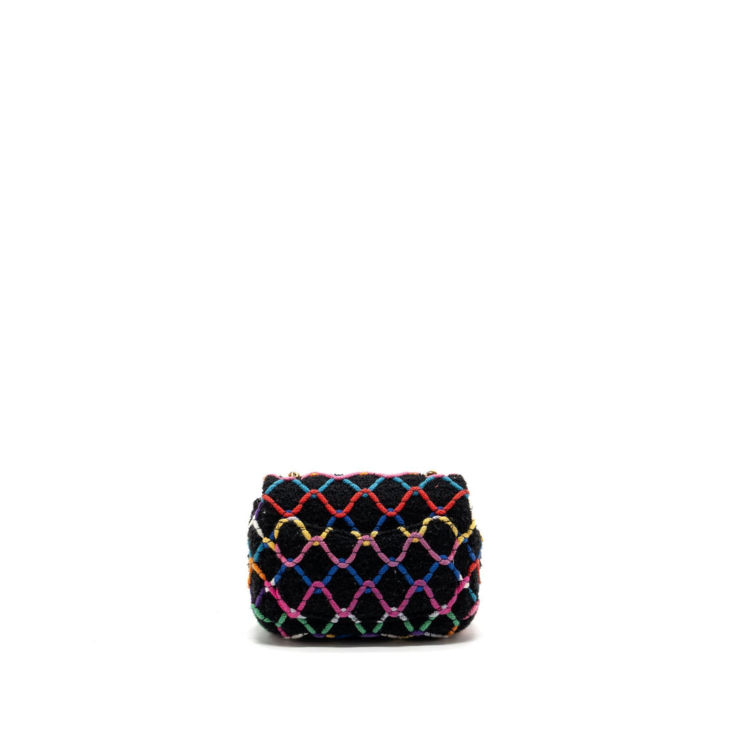 CHANEL 22S PEARL CRUSH MINI SQUARE FLAP BAG FABRIC / TWEED BLACK / MULTICOLOR GHW (MICROCHIP)