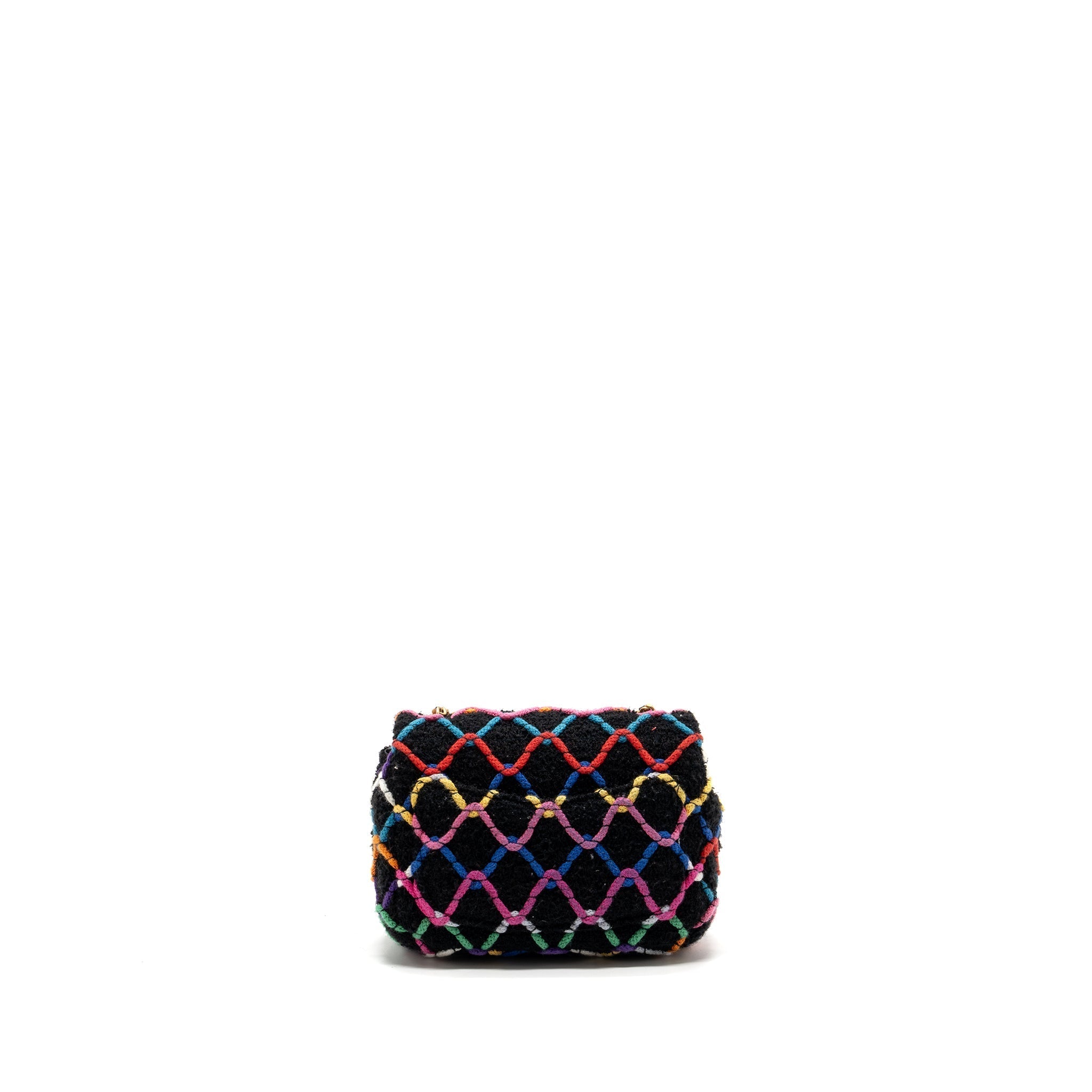 CHANEL 22S PEARL CRUSH MINI SQUARE FLAP BAG FABRIC / TWEED BLACK / MULTICOLOR GHW (MICROCHIP)