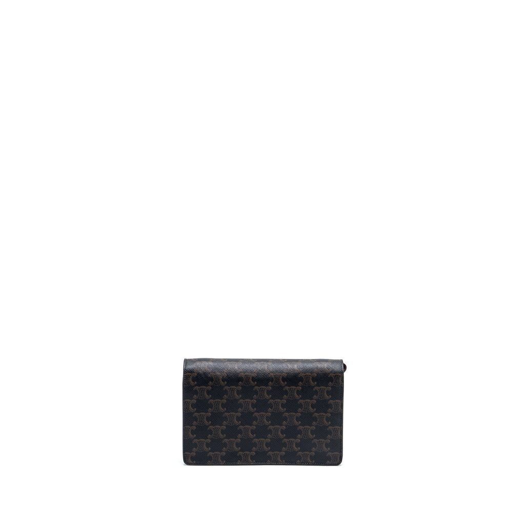 CELINE WALLET ON STRAP TRIOMPHE CANVAS/SMOOTH LAMBSKIN TAN GHW