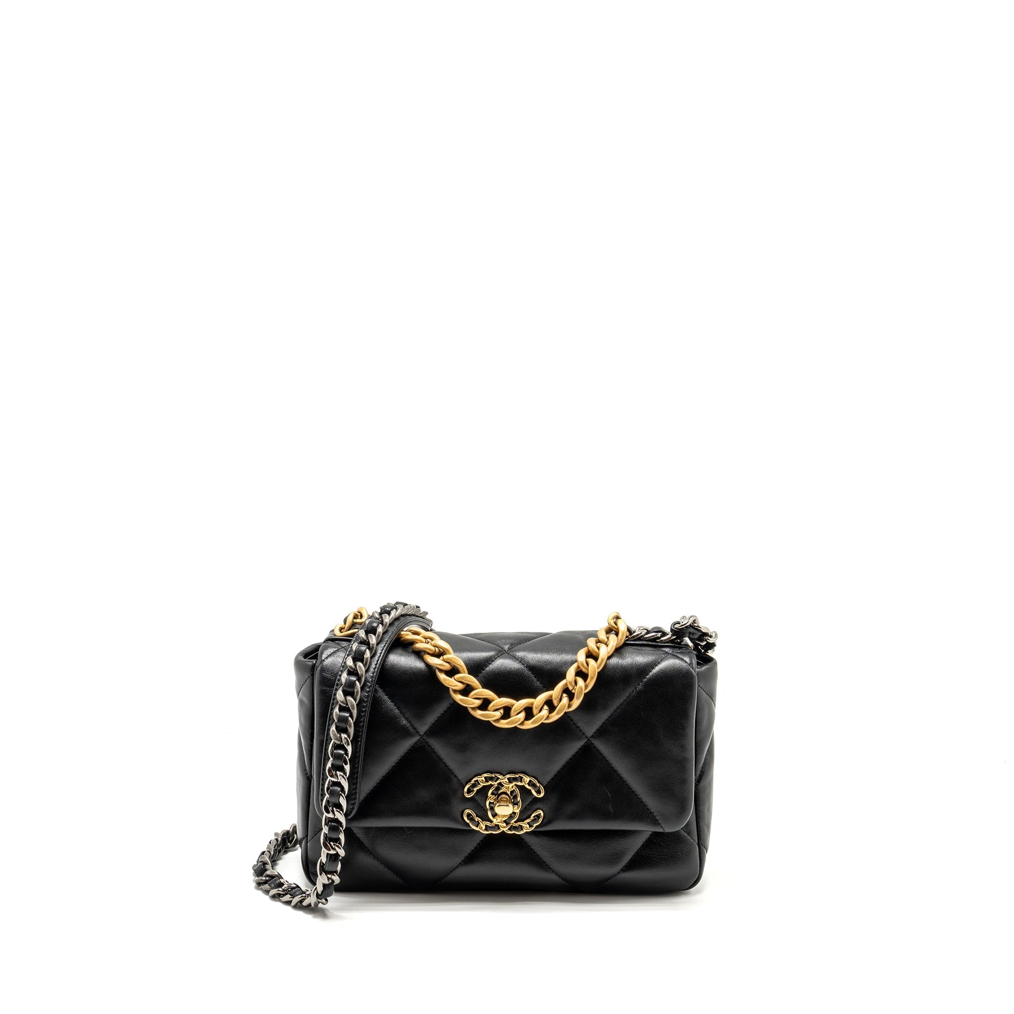 CHANEL SMALL 19 BAG LAMBSKIN BLACK MULTICOLOUR HARDWARE (MICROCHIP)
