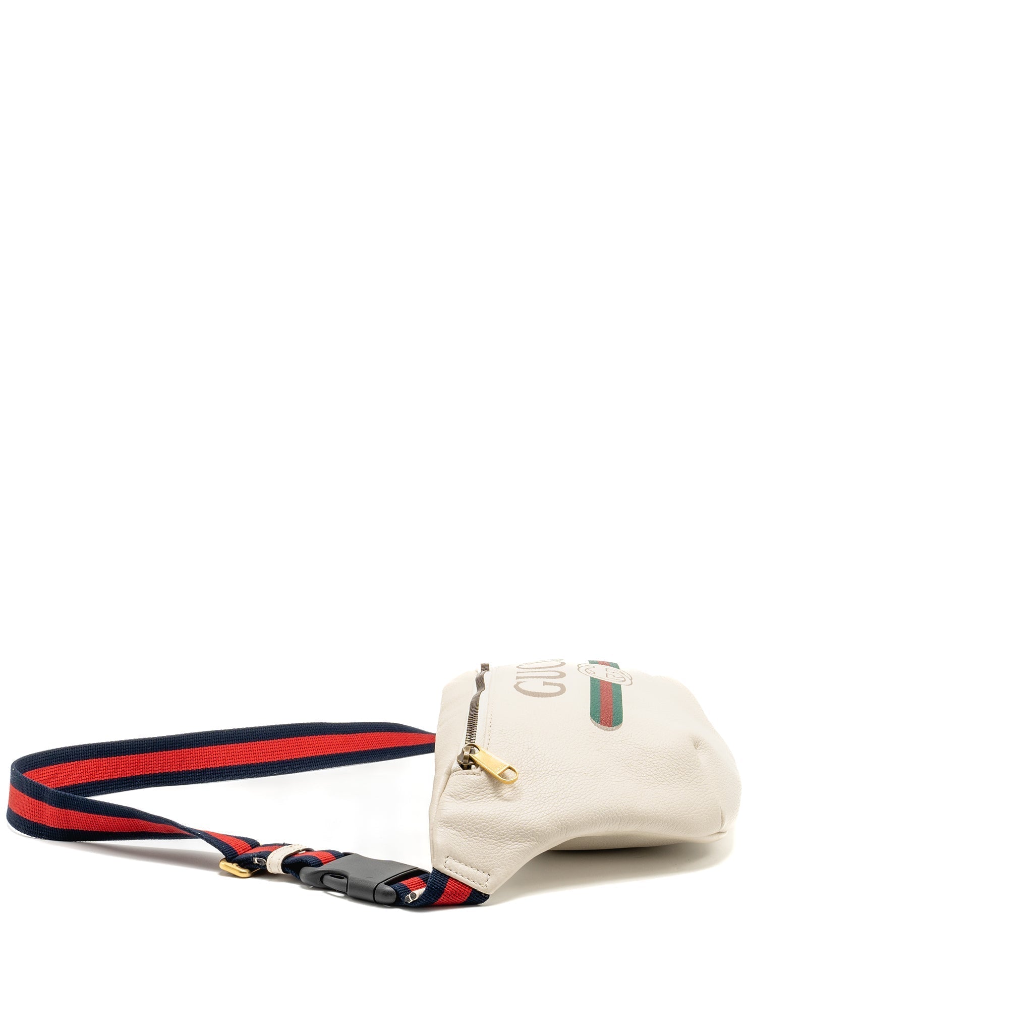 GUCCI LOGO PRINT BELT BAG CALFSKIN WHITE GHW