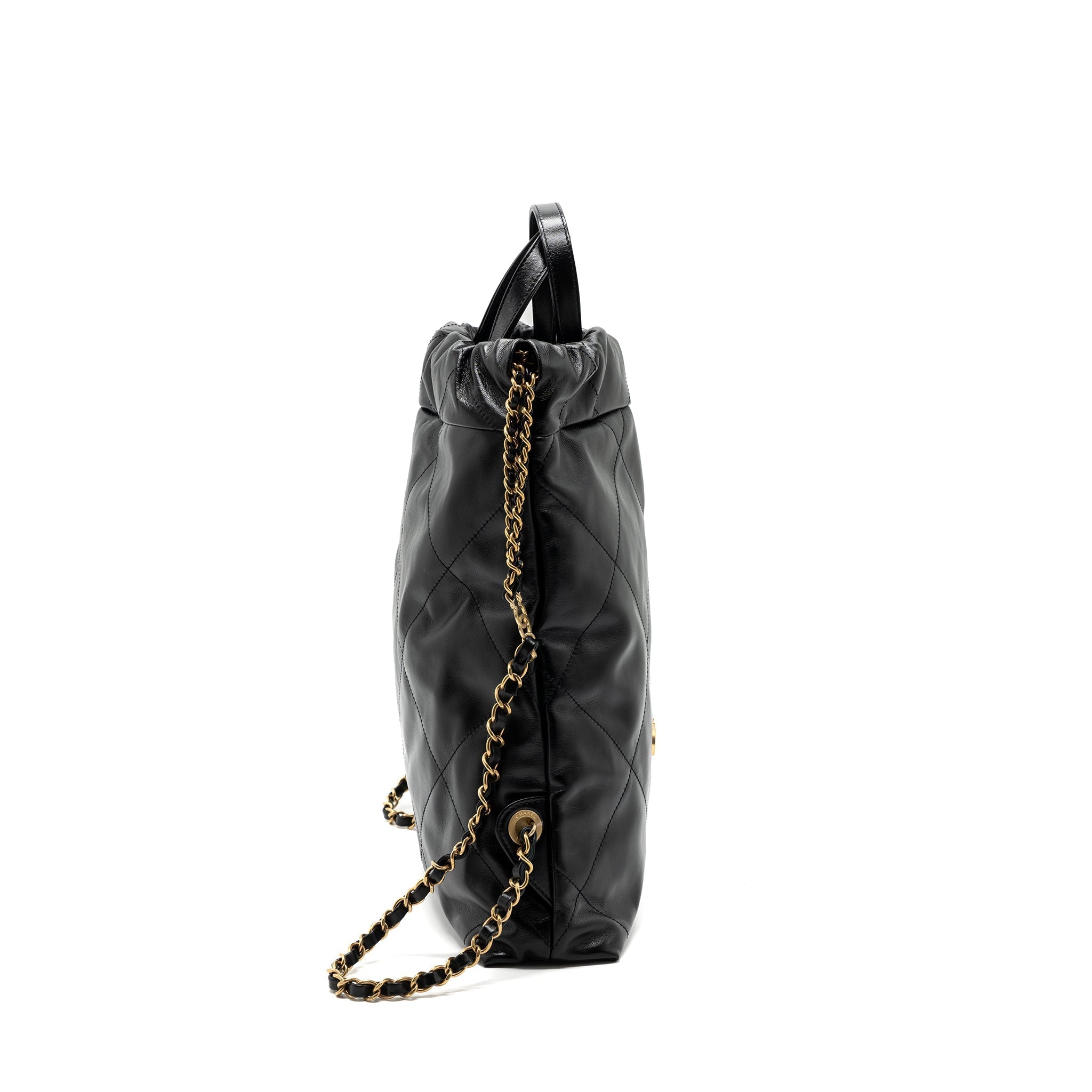 CHANEL 22 BACKPACK SHINY CALFSKIN BLACK GHW(MICROCHIP)