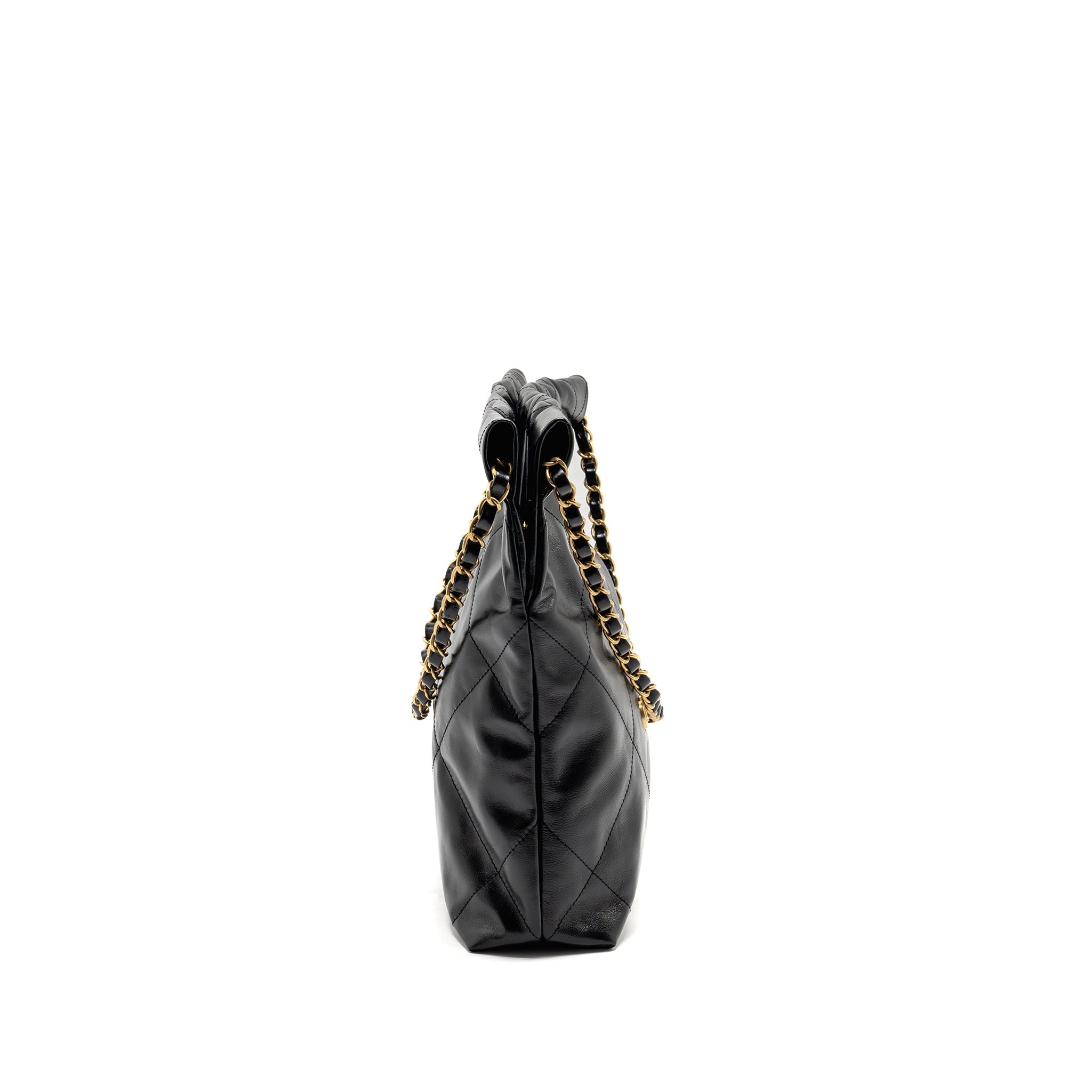 CHANEL SMALL 22 BAG SHINY CALFSKIN BLACK GHW(MICROCHIP)