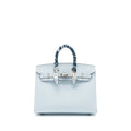 Hermes Birkin 25 Epsom Blue Brume SHW With An Extra Hermes Twilly