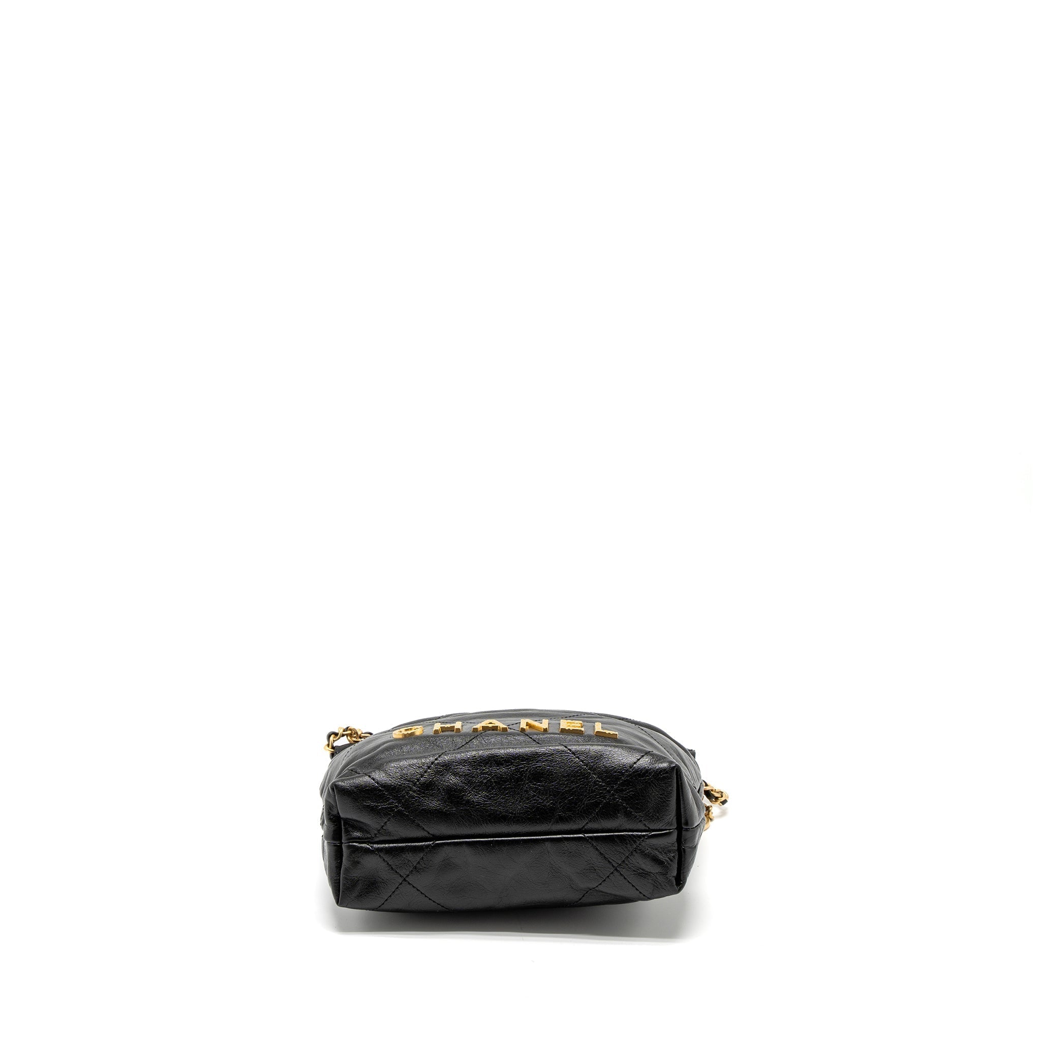 CHANEL 23S MINI 22 BAG WITH PEARL SHINY CALFSKIN BLACK BRUSHED GHW (MICROCHIP)