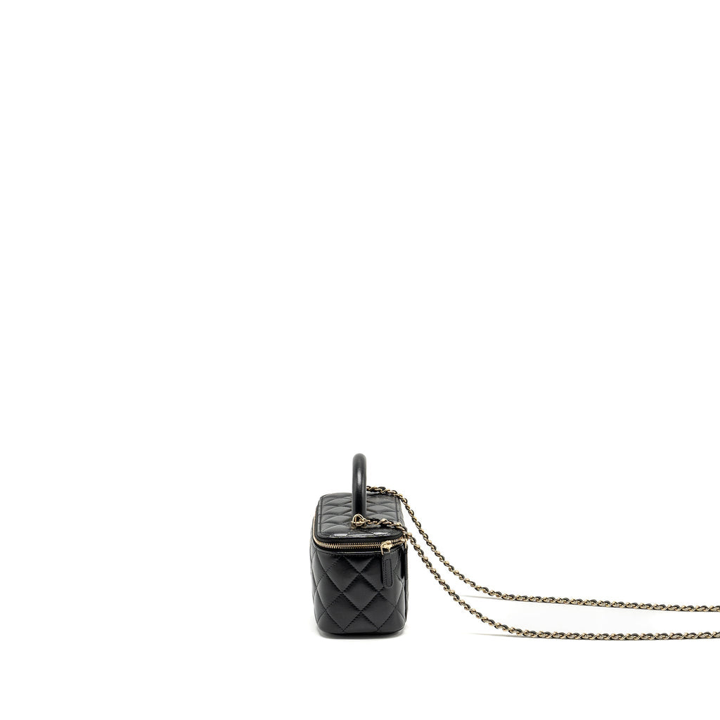 CHANEL TOP HANDLE LONG VANITY CASE LAMBSKIN BLACK LGHW (MICROCHIP)