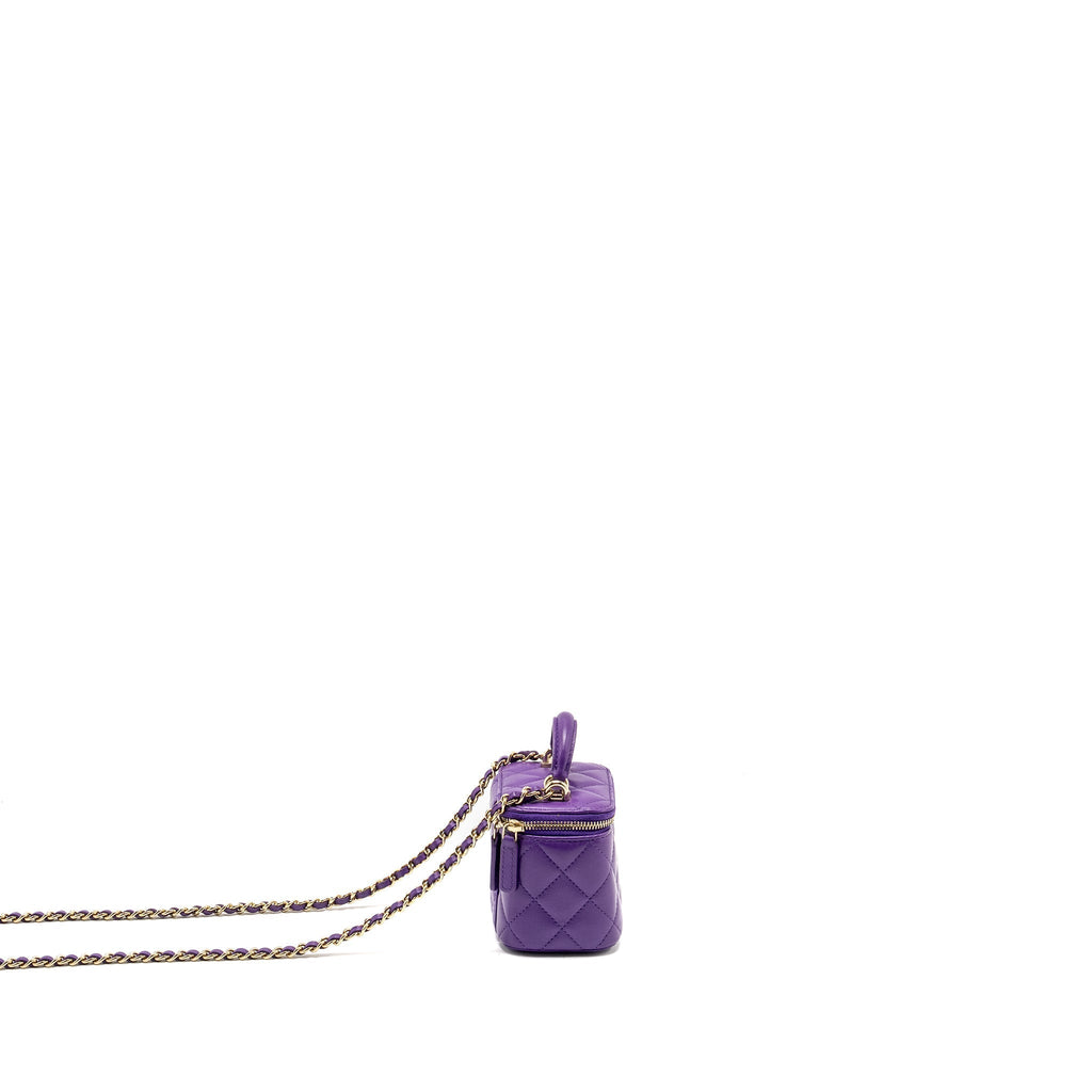 CHANEL 22A MINI VANITY CASE LAMBSKIN PURPLE LGHW (MICROCHIP)