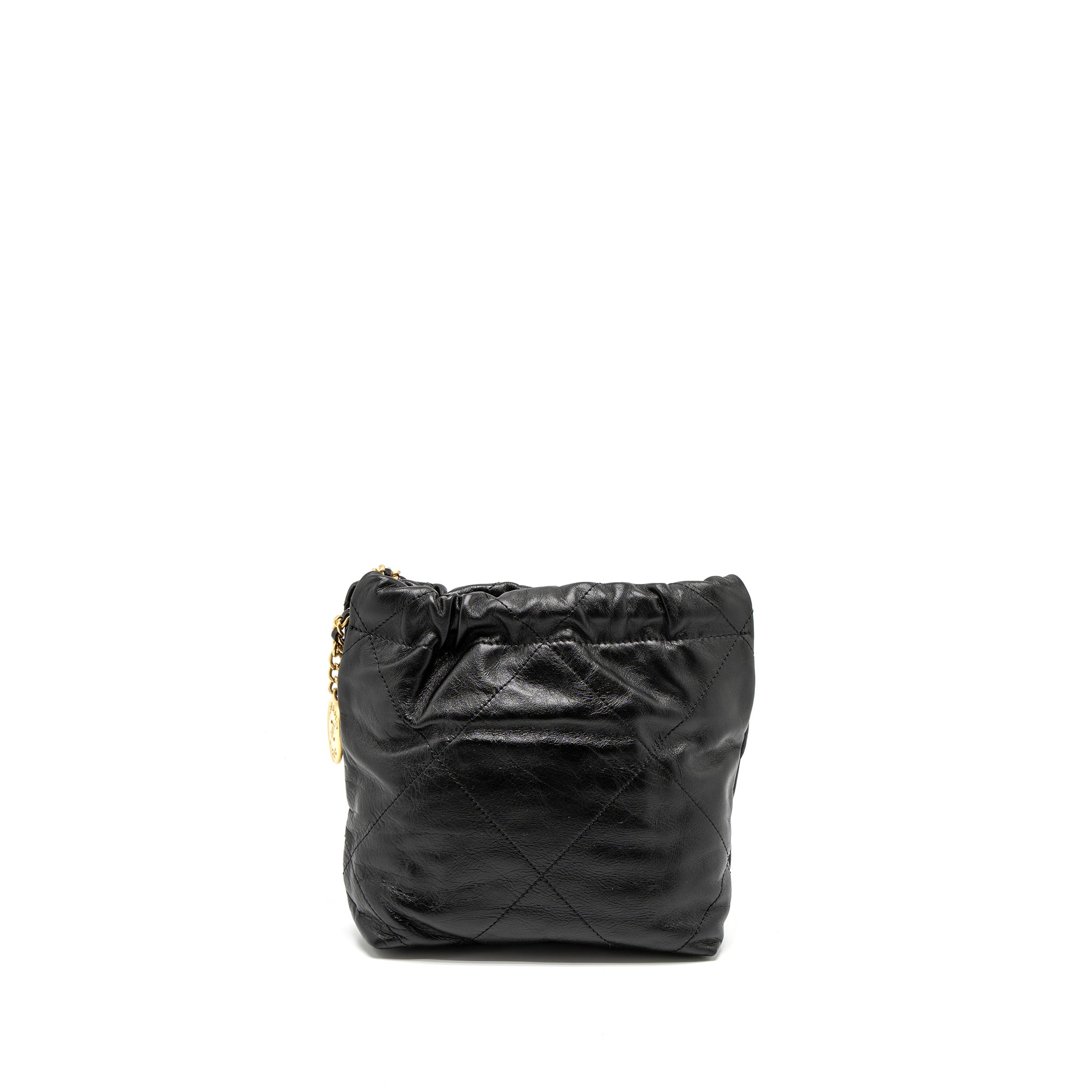 CHANEL 23S MINI 22 BAG WITH PEARL SHINY CALFSKIN BLACK BRUSHED GHW (MICROCHIP)