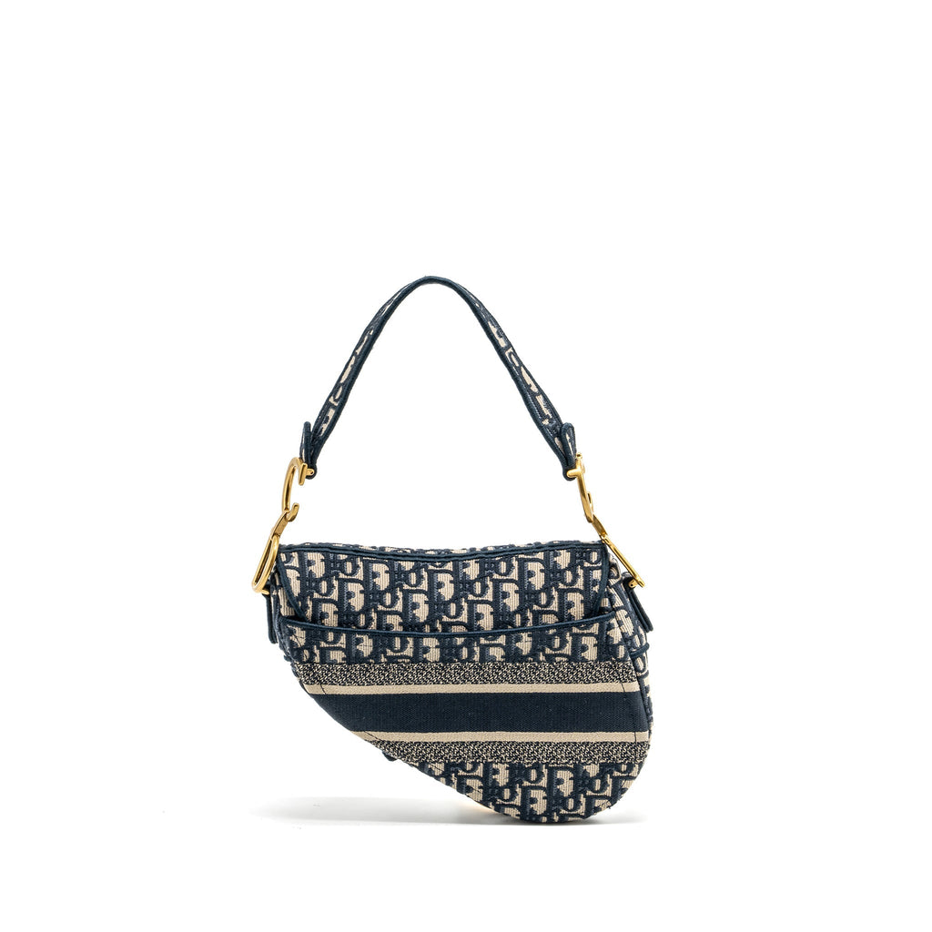 DIOR MEDIUM SADDLE BLUE OBLIQUE EMBROIDERY GHW