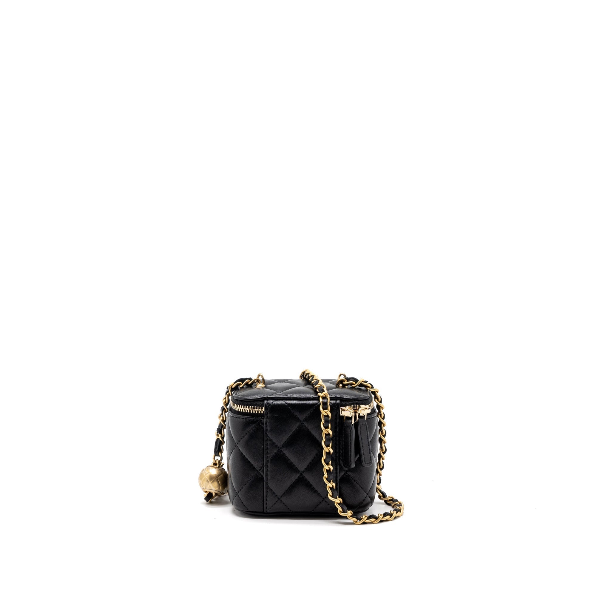 CHANEL PEARL CRUSH MINI VANITY WITH CHAIN LAMBSKIN BLACK BRUSHED GHW (MICROCHIP)