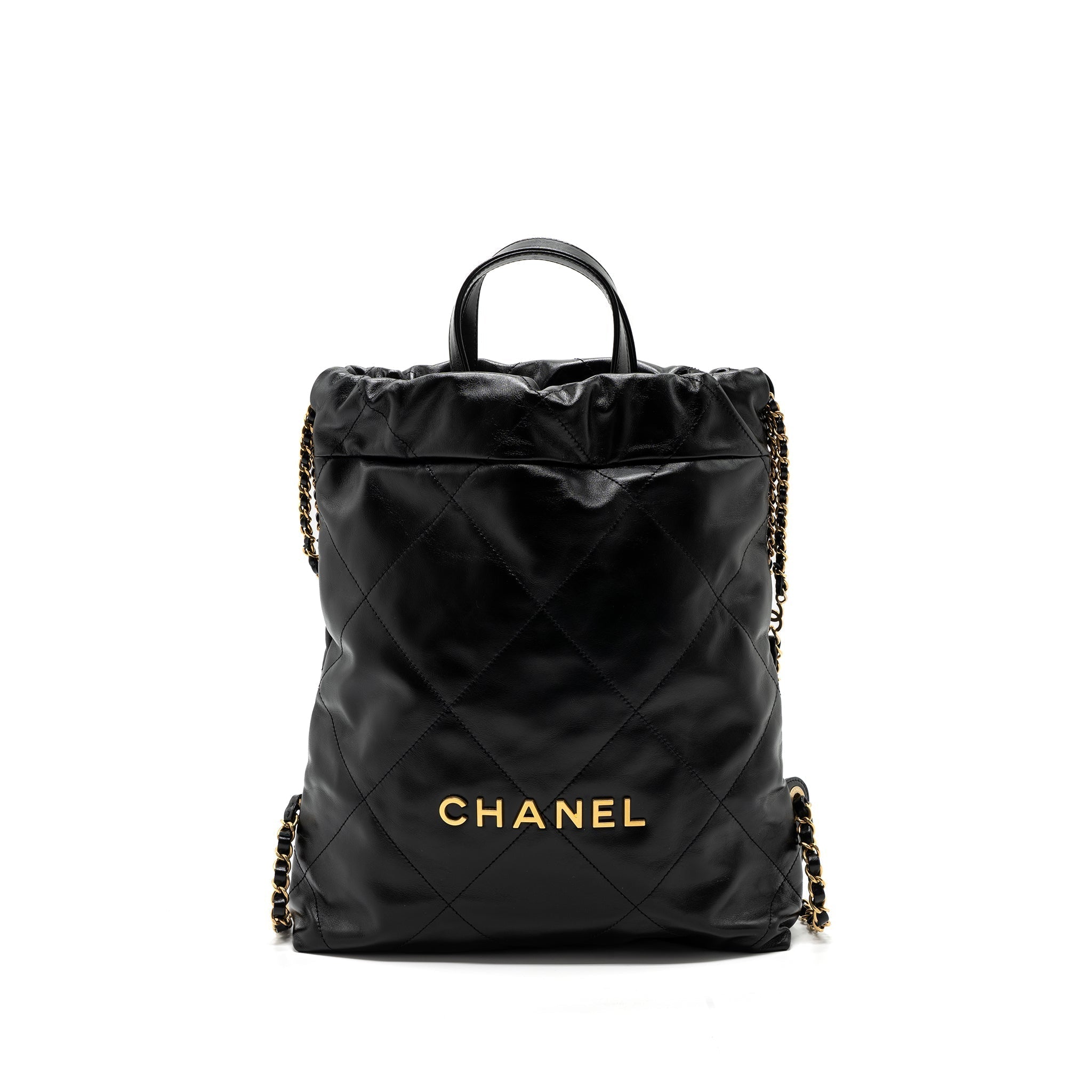 CHANEL 22 BACKPACK SHINY CALFSKIN BLACK GHW(MICROCHIP)