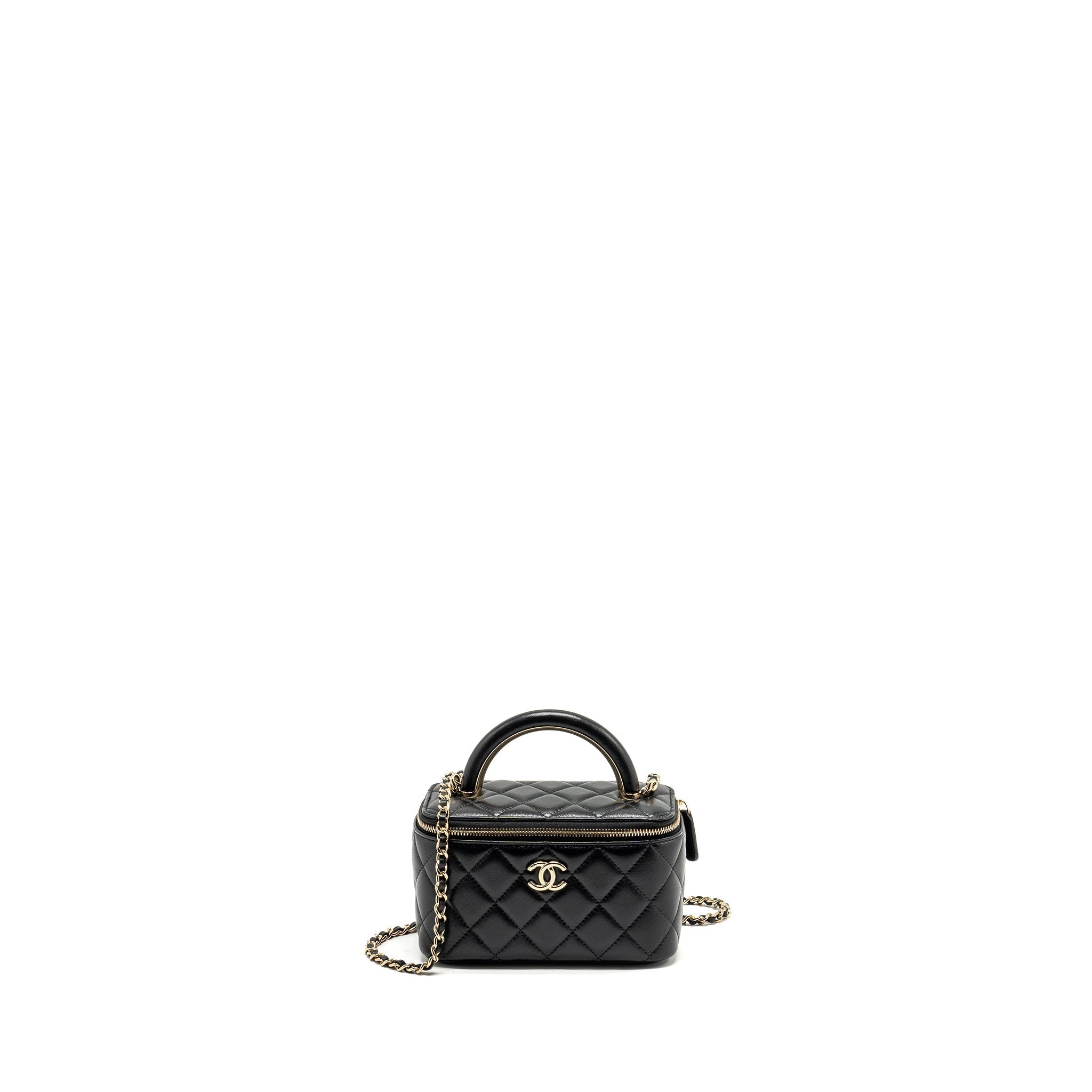 CHANEL TOP HANDLE LONG VANITY CASE LAMBSKIN BLACK LGHW (MICROCHIP)