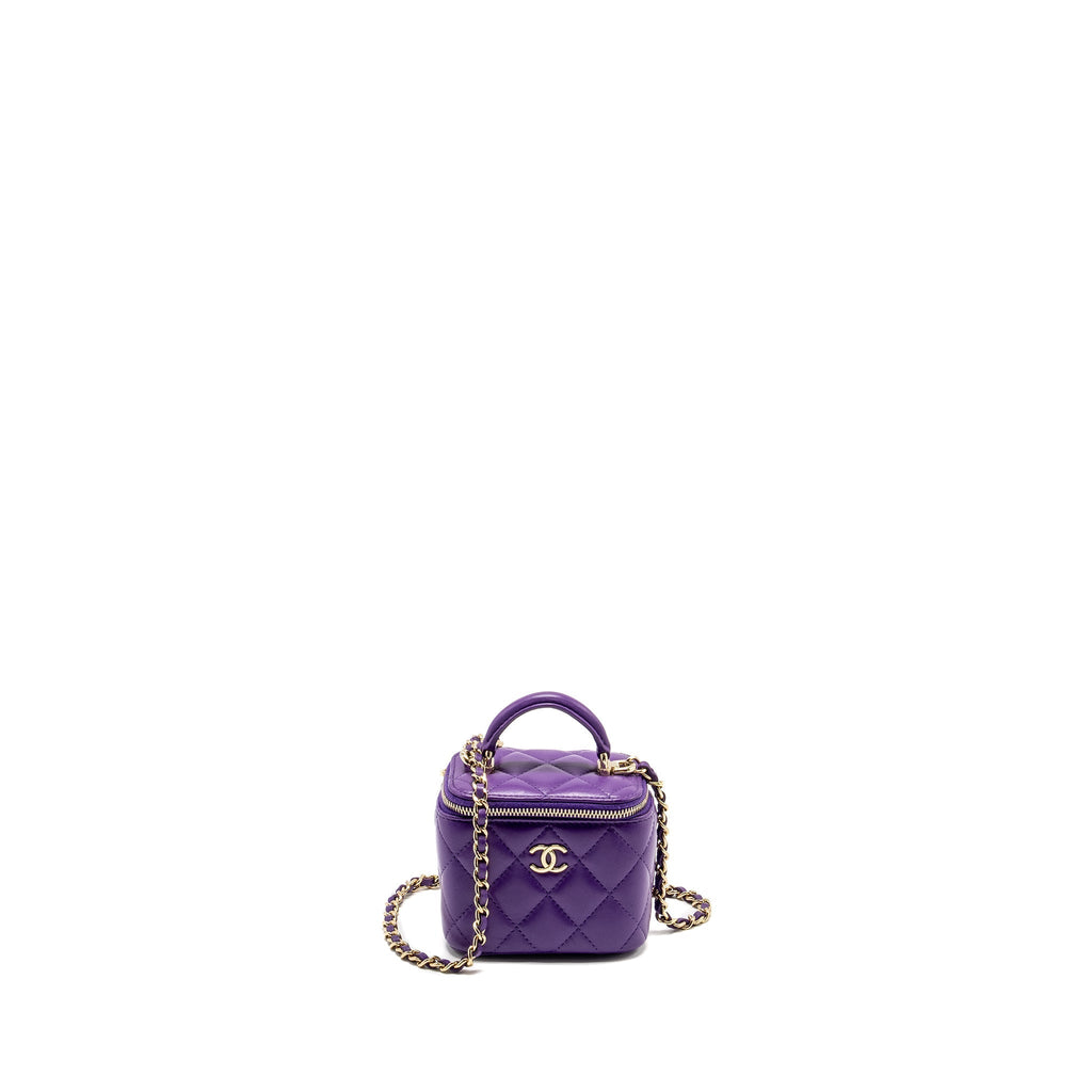 CHANEL 22A MINI VANITY CASE LAMBSKIN PURPLE LGHW (MICROCHIP)