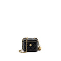 CHANEL PEARL CRUSH MINI VANITY WITH CHAIN LAMBSKIN BLACK BRUSHED GHW (MICROCHIP)