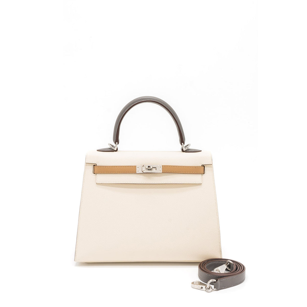 Hermes Kelly 25 Sellier Epsom Nata/Chai/Gris Meyer SHW