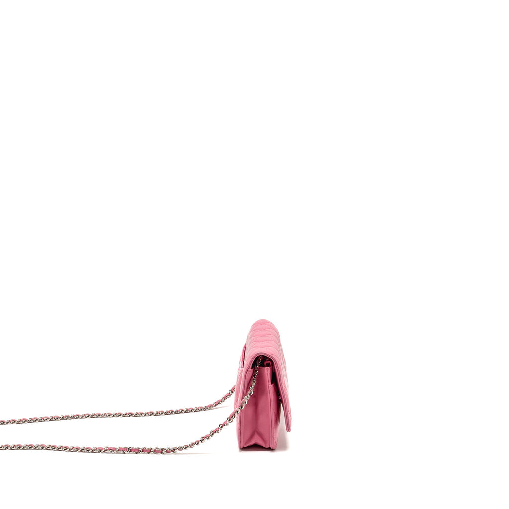 CHANEL CLASSIC WALLET ON CHAIN LAMBSKIN PINK SHW